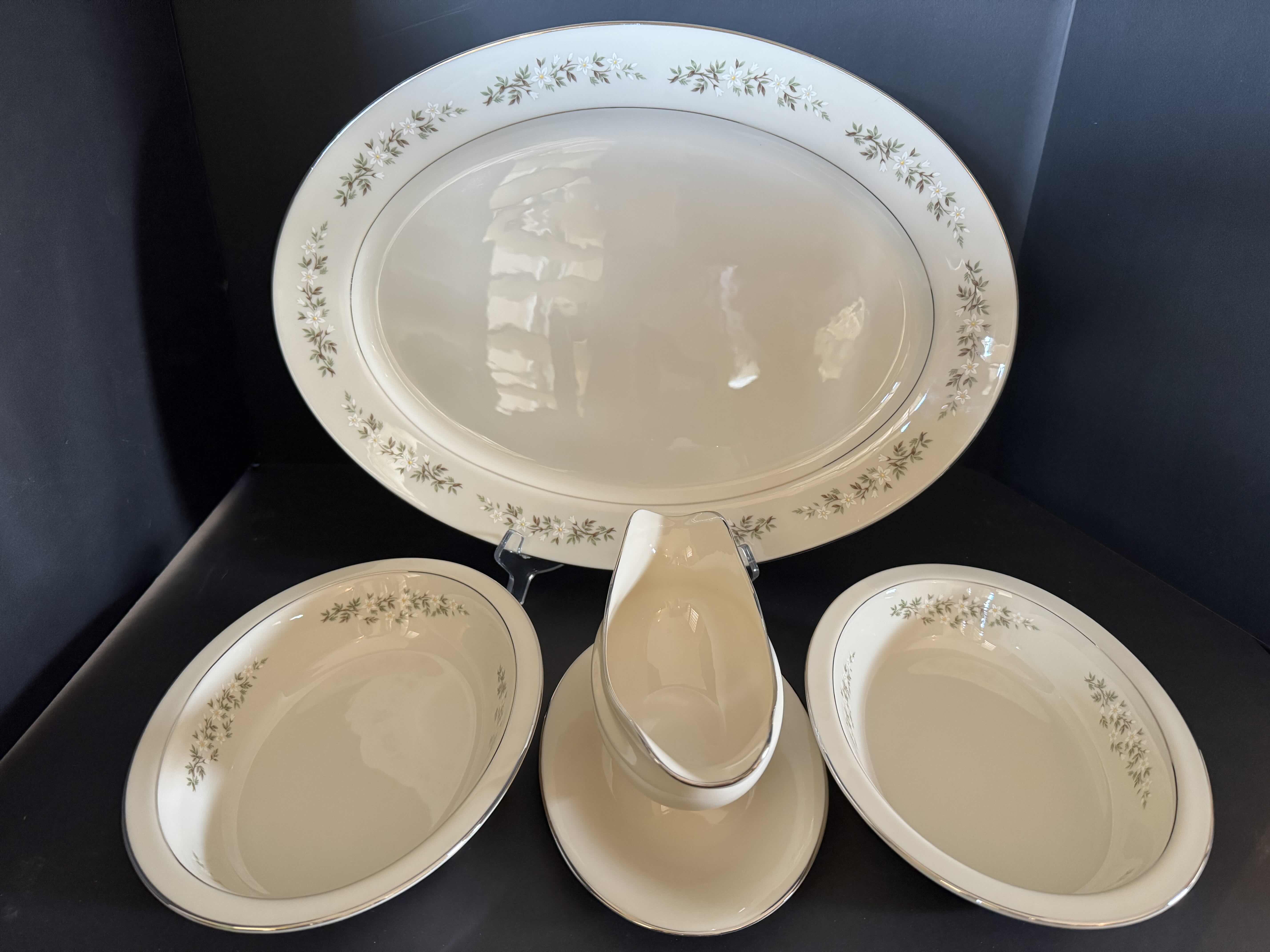 Photo 1 of 4 PIECES OF LENNOX BROOKDALE
(1) LARGE PLATTER, 2 SERVING BOWLS AND (1) GRAVY BOAT