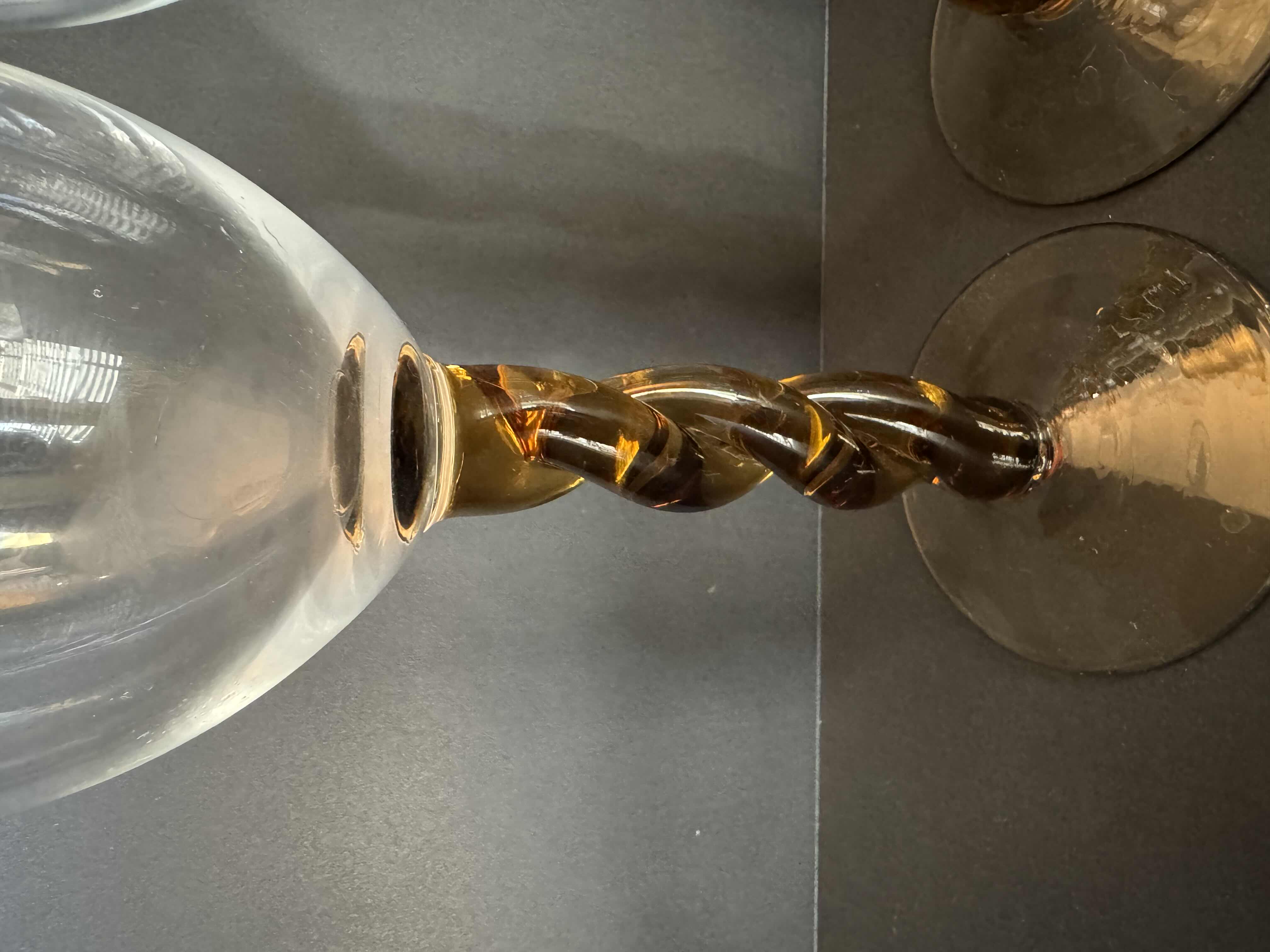 Photo 3 of 5-VINTAGE (1960s) TWISTED AMBER STEMMED WINE GOBLETS