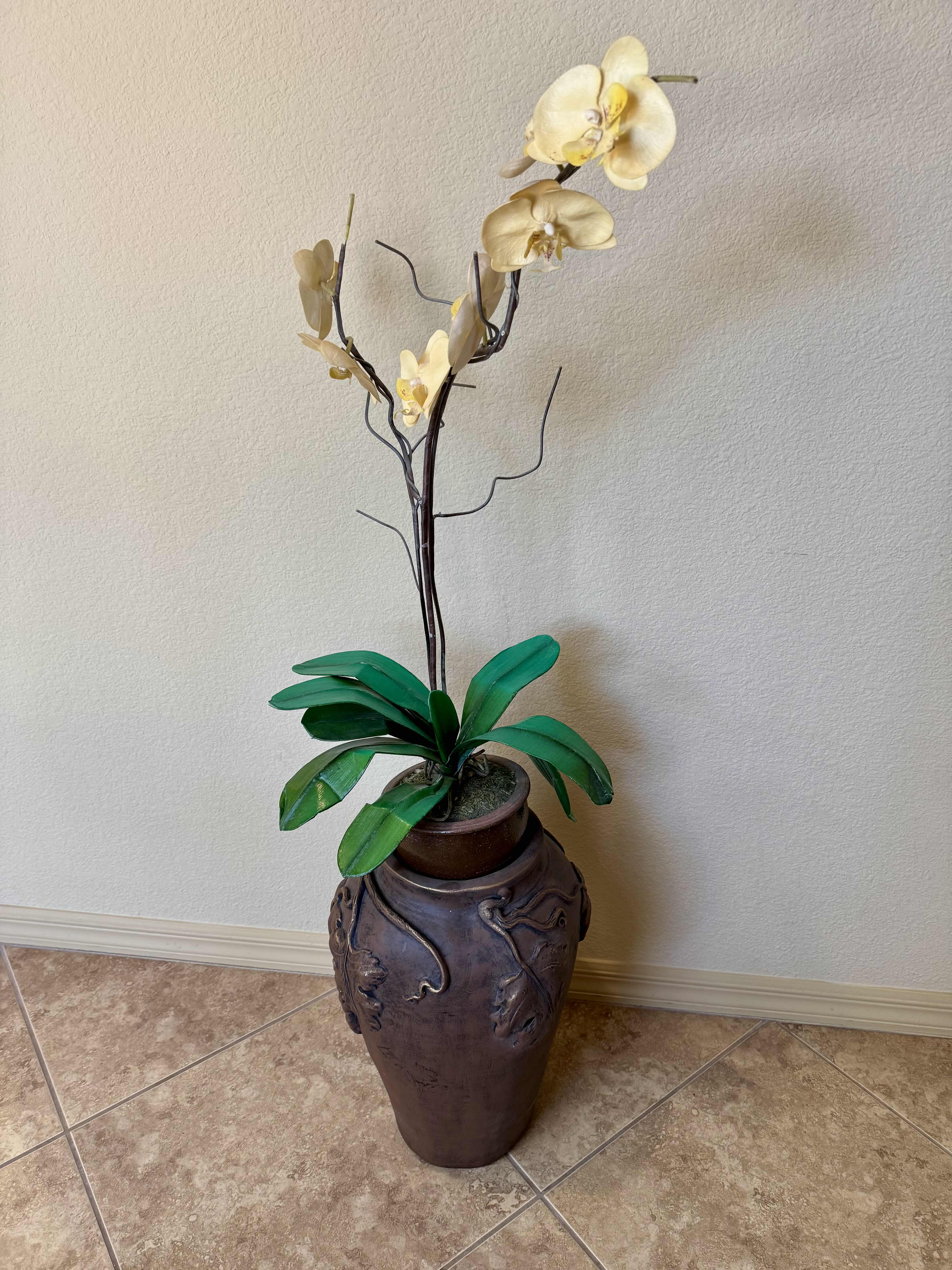 Photo 1 of 48” CERAMIC VASE WITH FAUX ORCHID