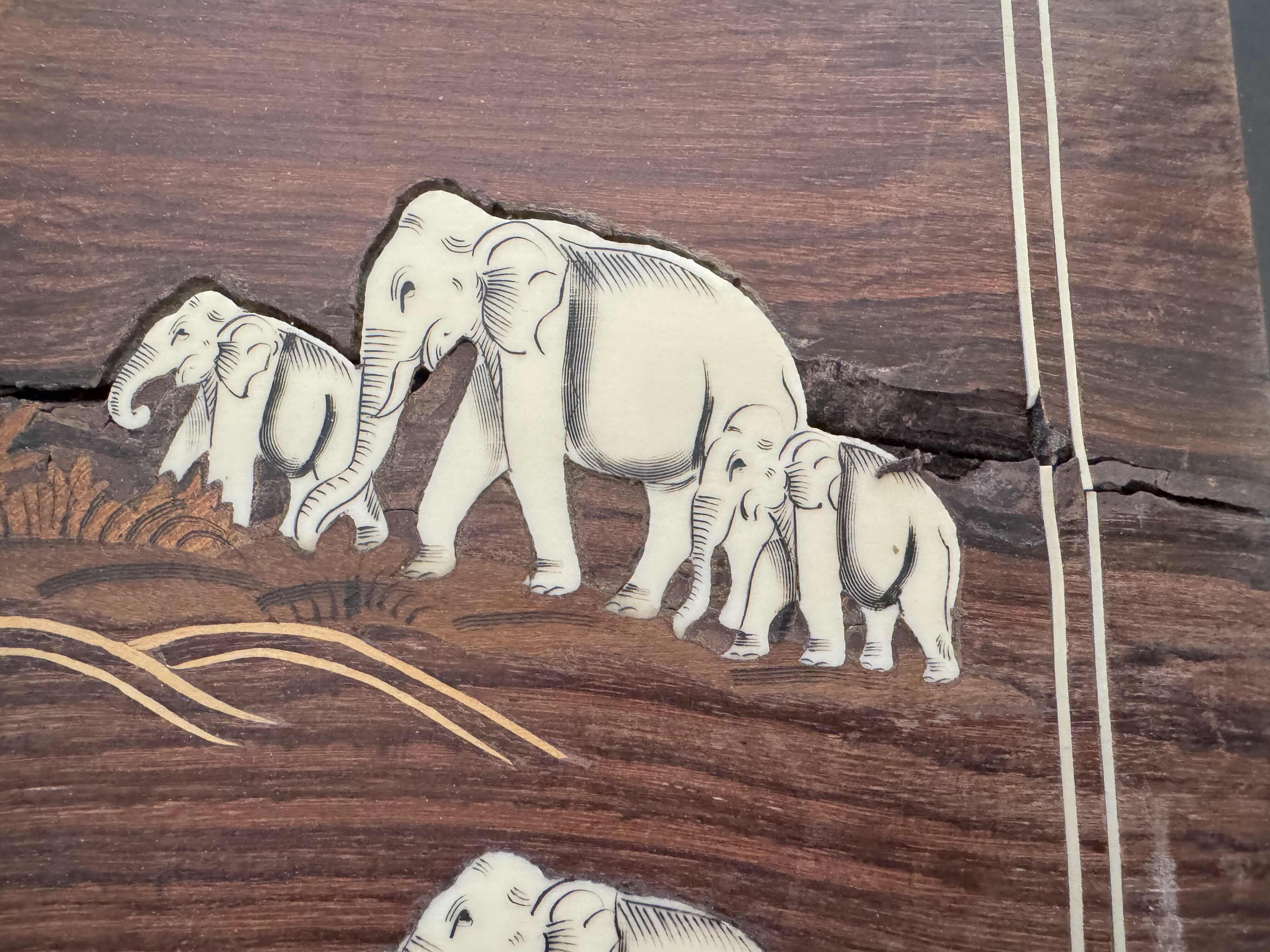 Photo 5 of ELEPHANTS UNDER THE TREE WOODEN TABLETOP, WOOD CARVING ARTWORK 
19.5”H X 40”L