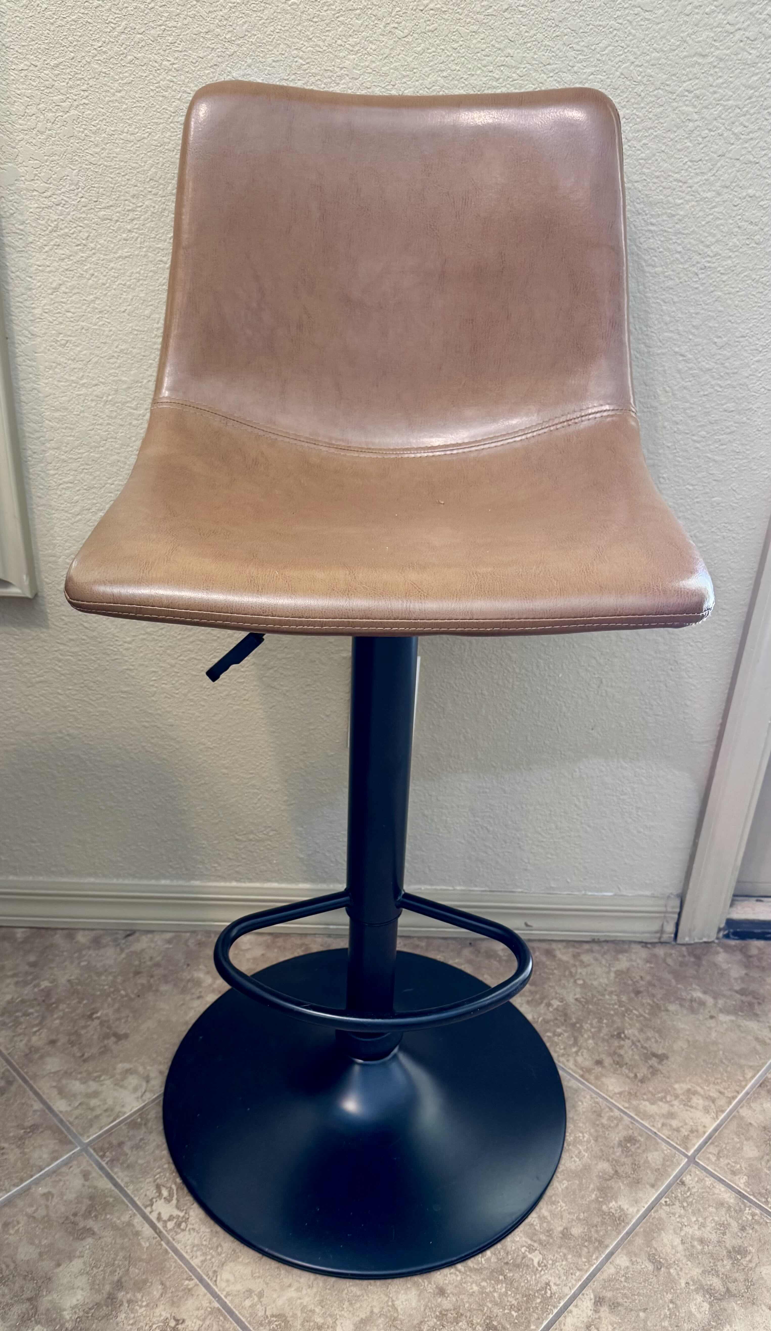 Photo 1 of  LEATHER BAR STOOL-ADJUSTABLE BAR HEIGHT SWIVEL CHAIR, COLOR: NATURAL/TAN (1 OF 4 IN SET, SOLD SEPARATELY)