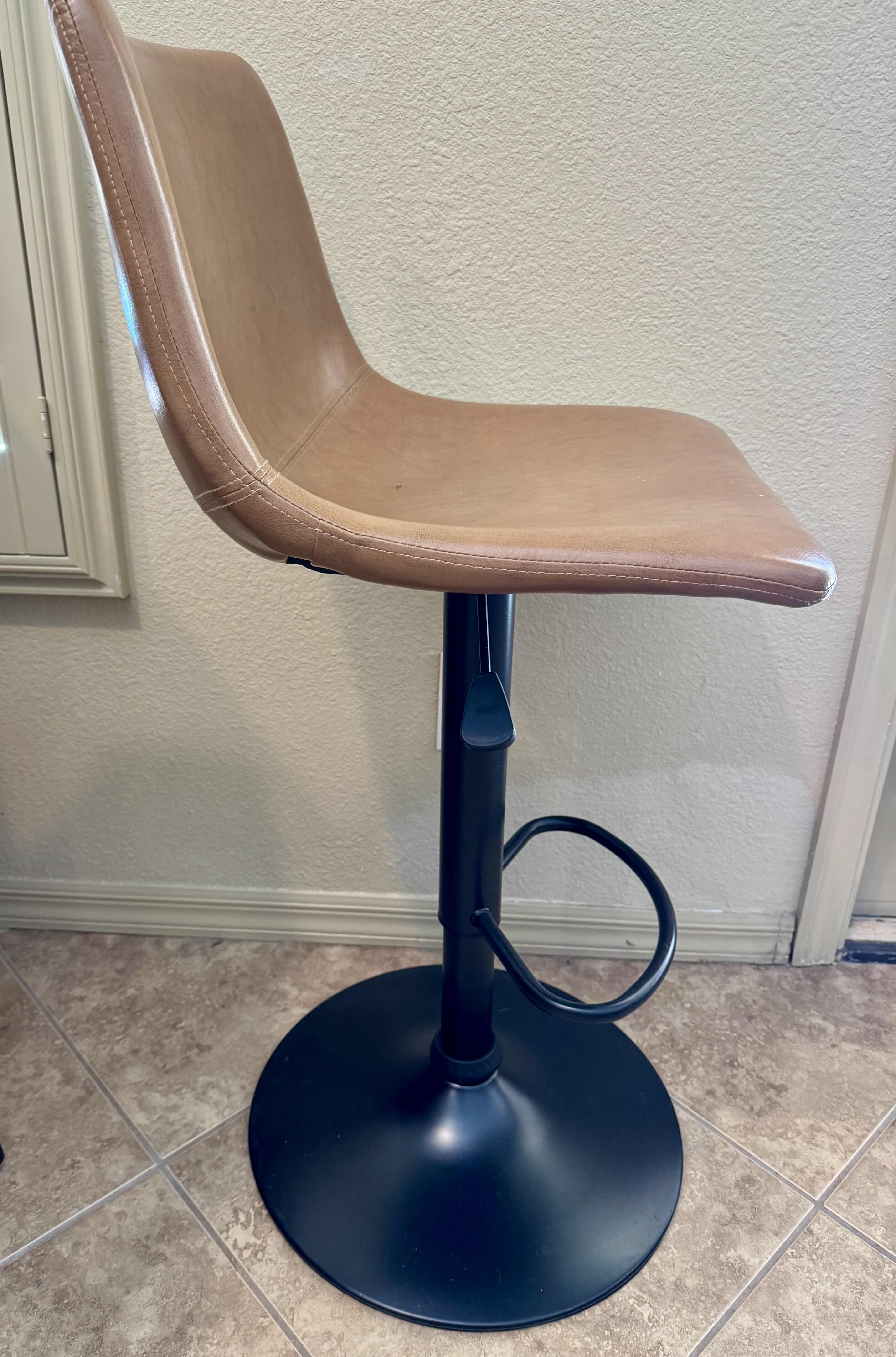 Photo 1 of  LEATHER BAR STOOL-ADJUSTABLE BAR HEIGHT SWIVEL CHAIR, COLOR: NATURAL/TAN (1 OF 4 IN SET, SOLD SEPARATELY)