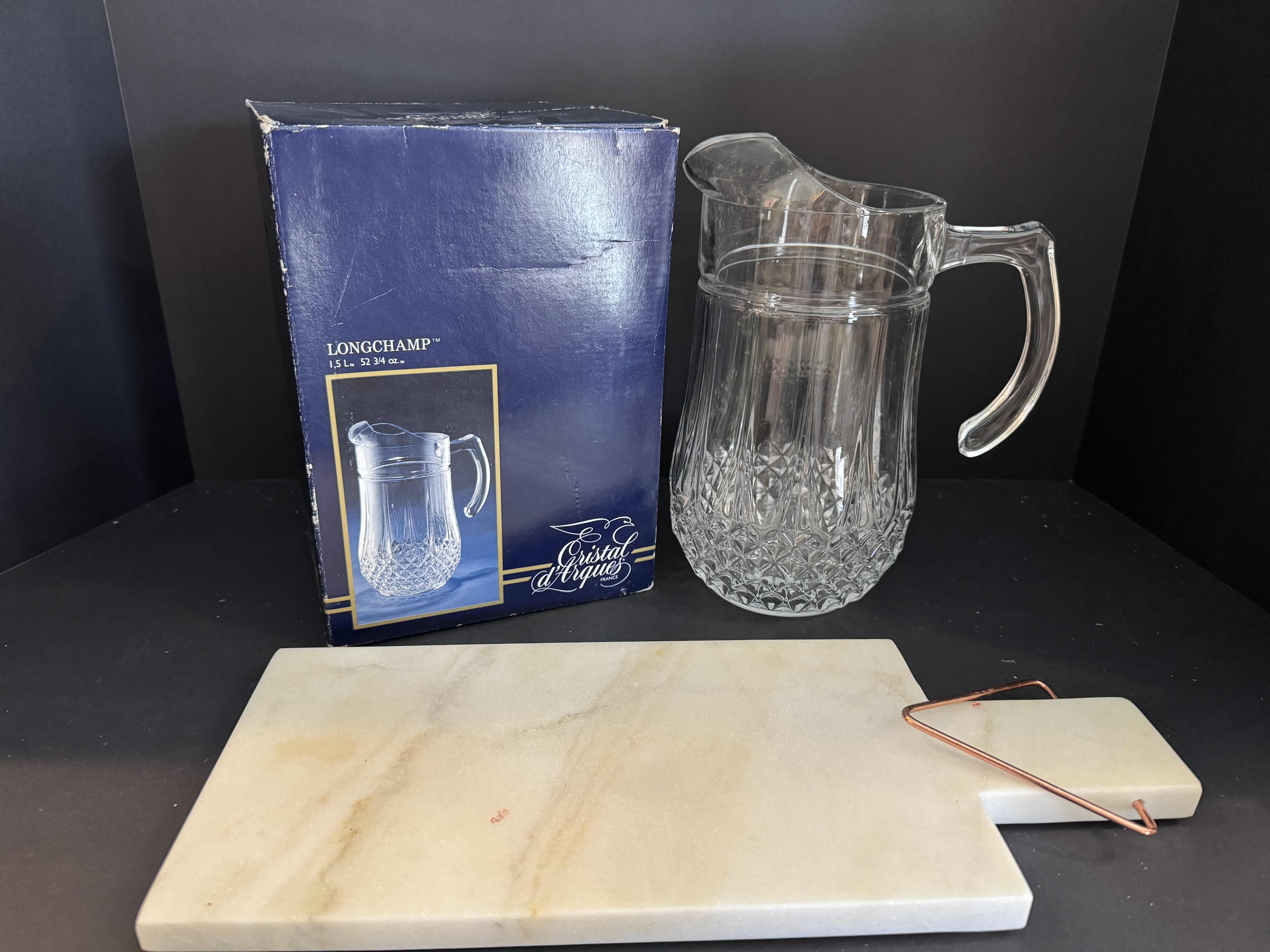 Photo 1 of CRISTAL D’ARQUES LONGCHAMP PITCHER & MARBLE CHEESEBOARD
