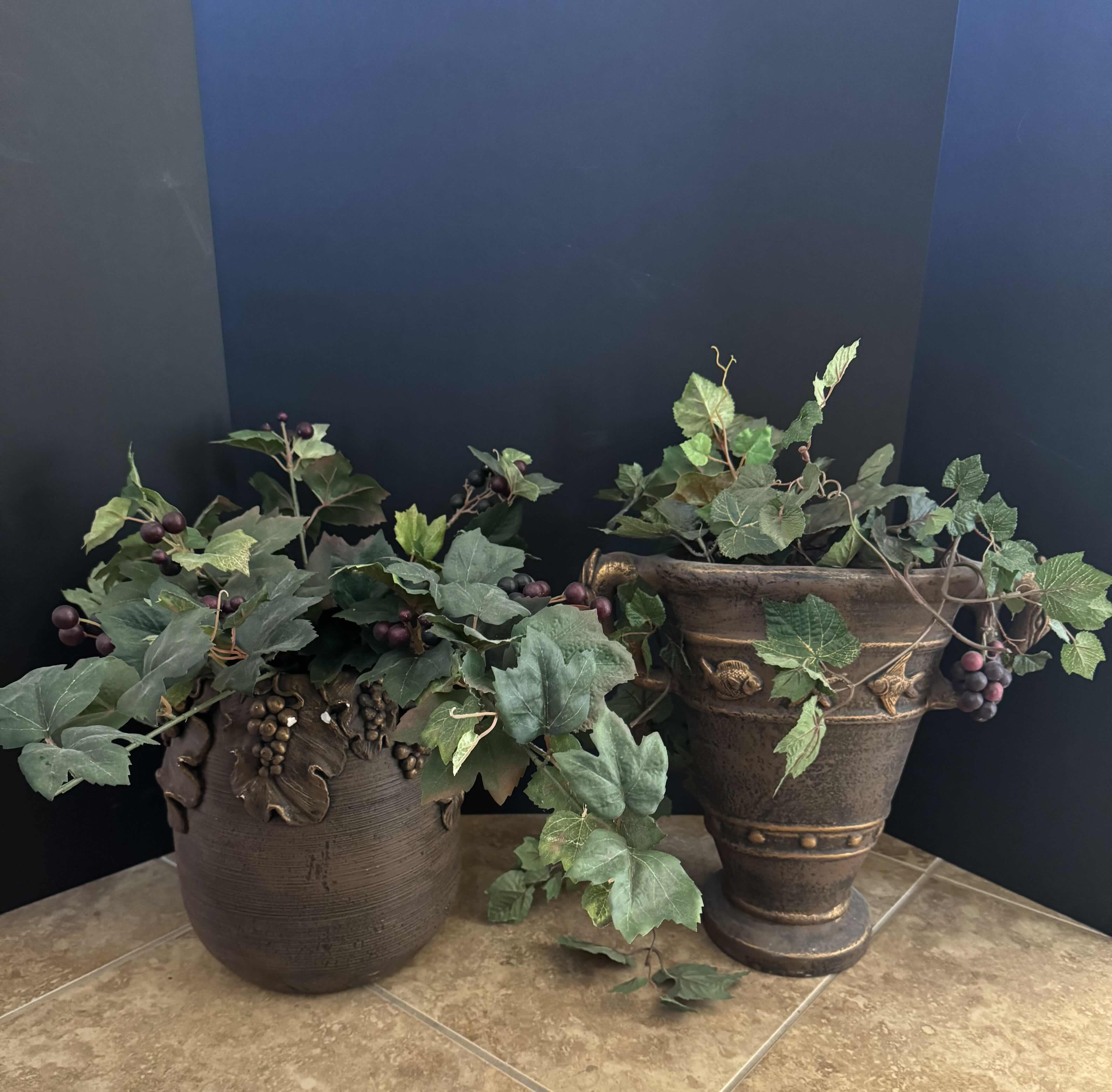 Photo 3 of ASSORTED DECORATIVE FAUX GRAPE VINE PLANTS WITH CERAMIC VASE, 4 ITEMS