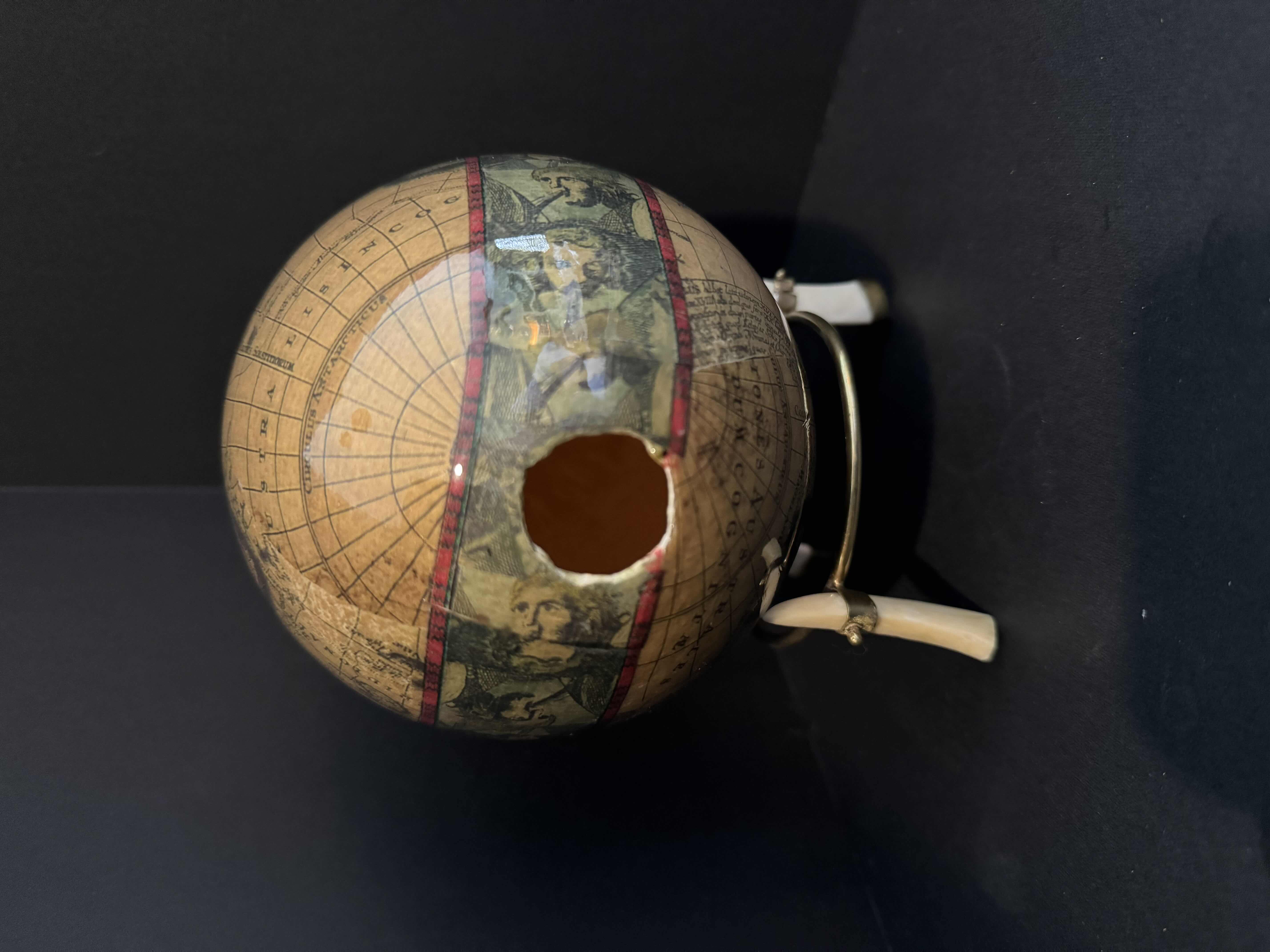 Photo 1 of ANTIQUE DECOPAUGE WORLD MAP OSTRICH EGG ON IVORY STAND