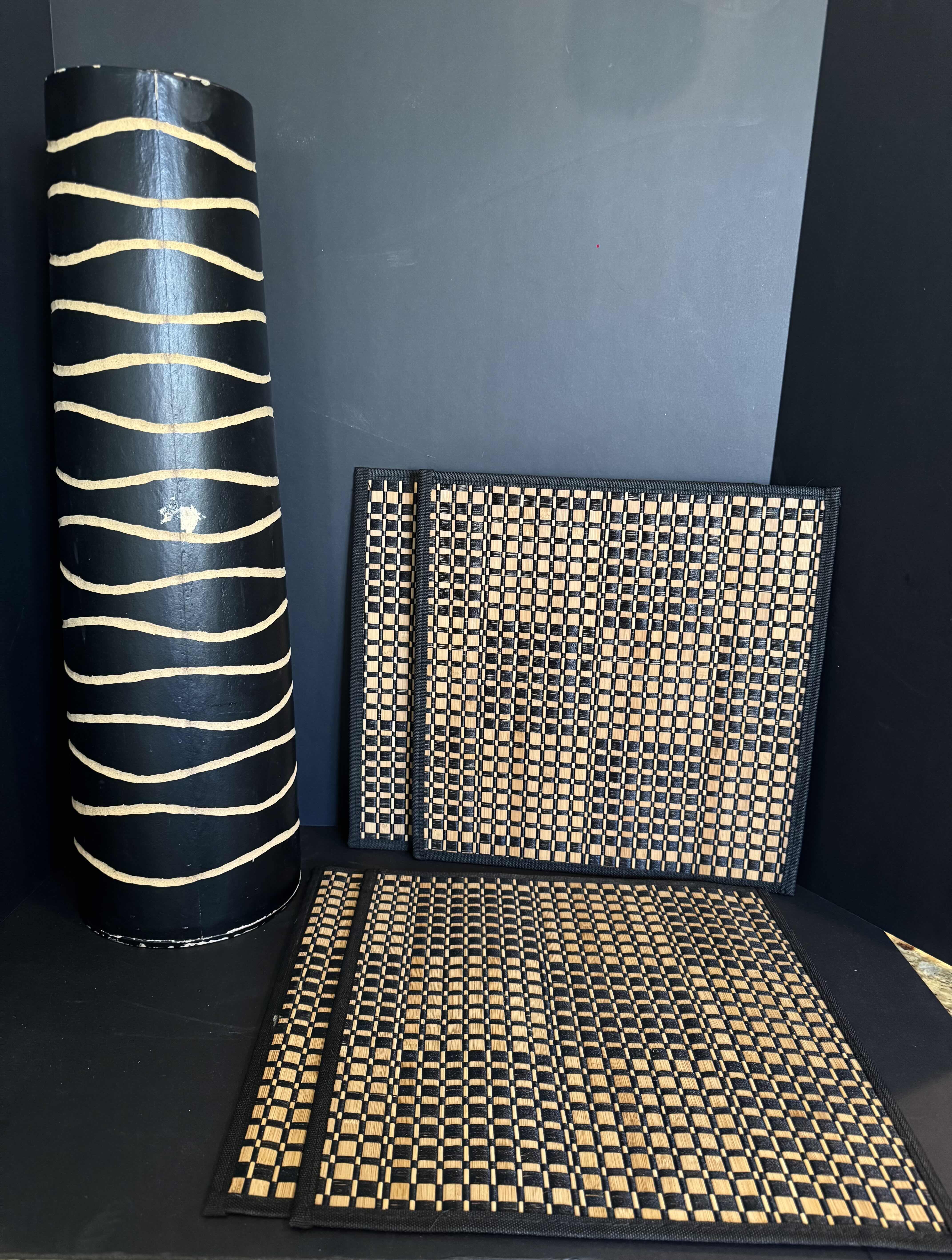 Photo 1 of DECORATIVE VASE AND SET OF 4 TABLE MATS 
VASE 24”H
MATS 14”H X 14”W