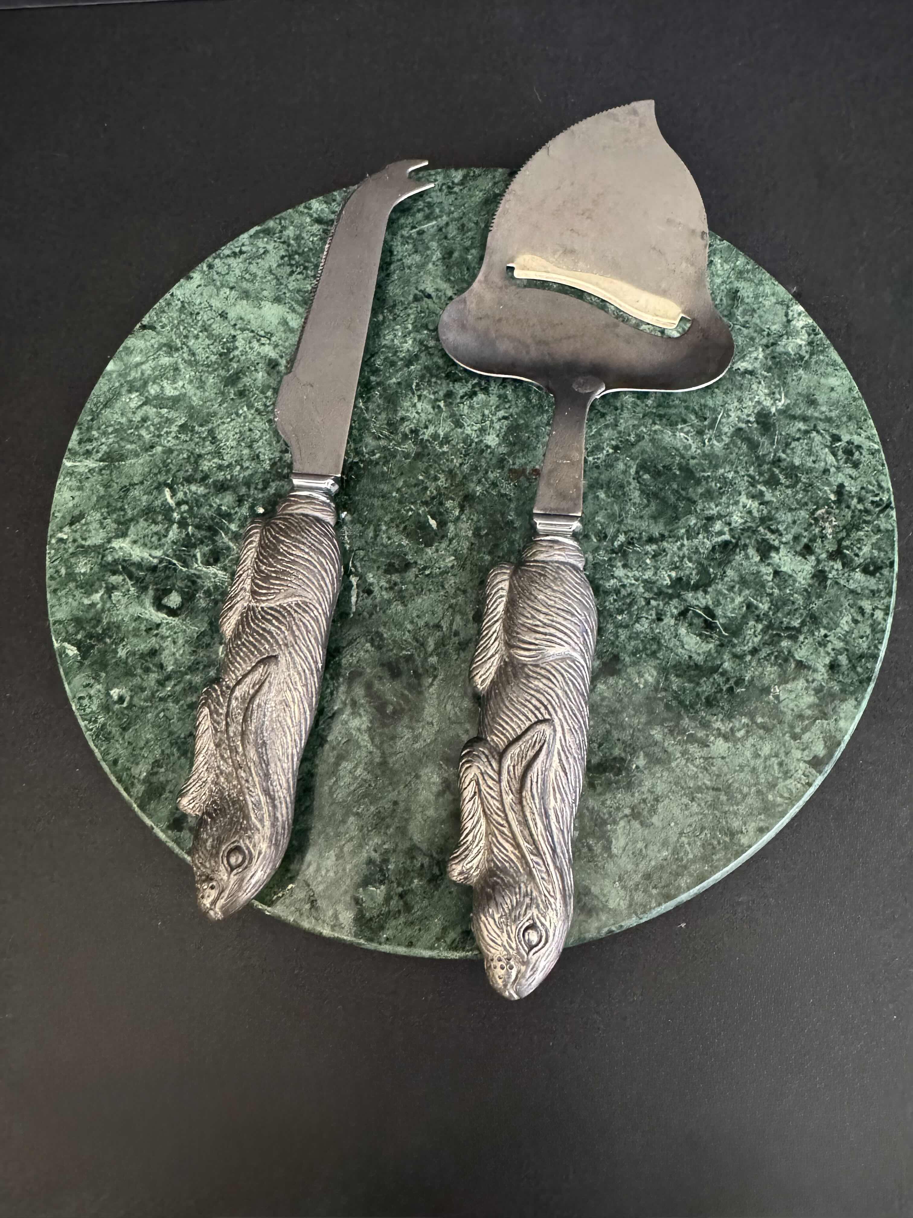 Photo 1 of 3-ARTHUR COURT RABBIT DESIGN CHEESE SEVING UTENSILS, PLATE 8”D, SERVING UTENSILS 9”H