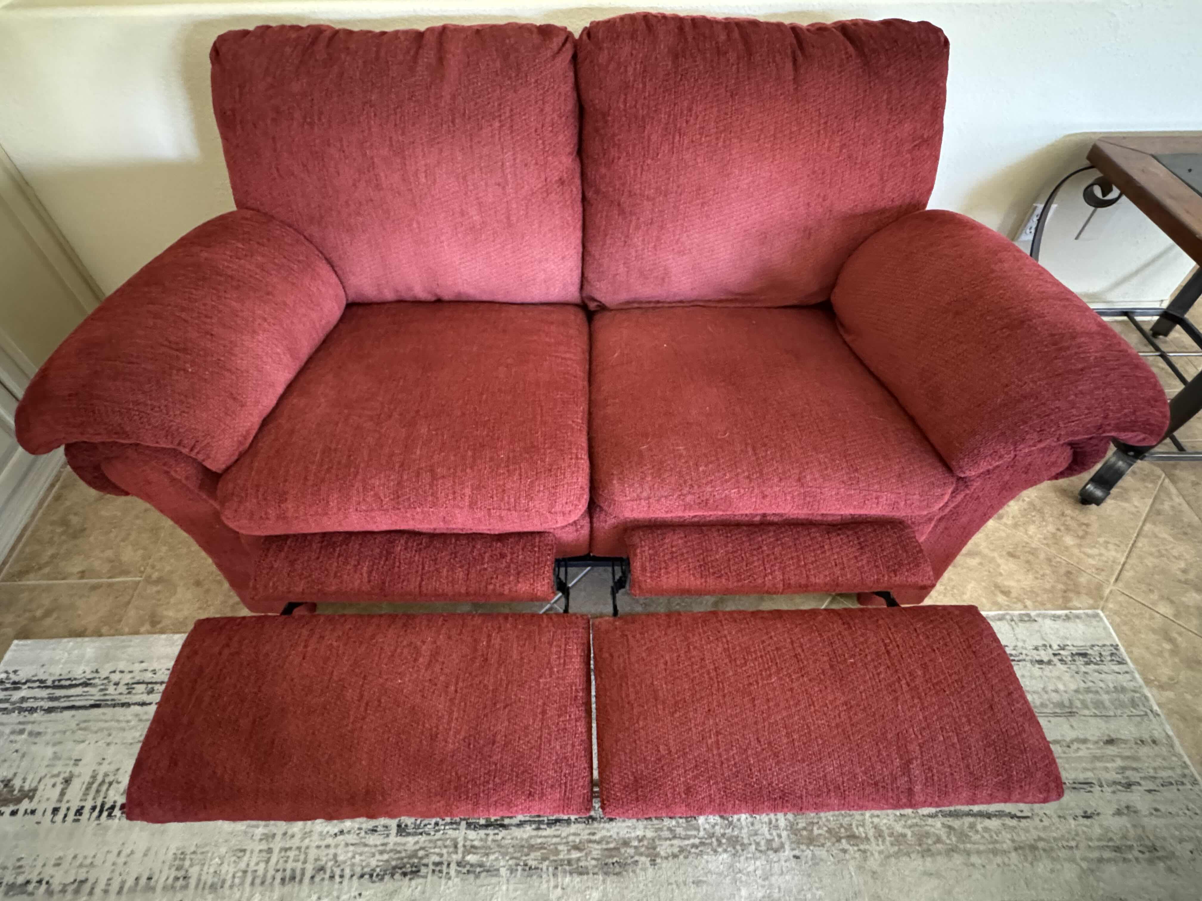 Photo 3 of BURGUNDY DOUBLE RECLINER SOFA  70” X 36”