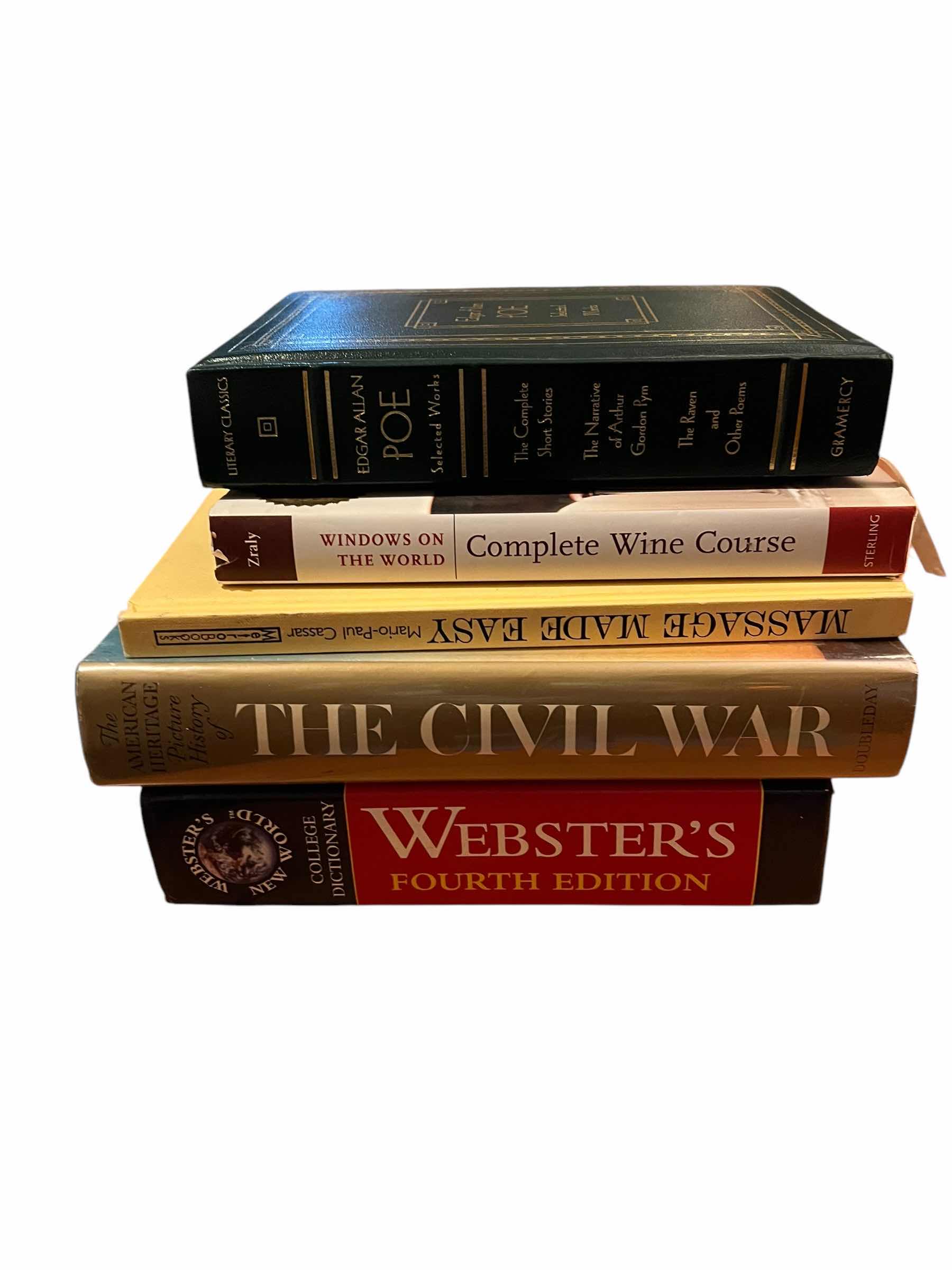 Photo 1 of 5-BOOKS-VARIOUS TOPICS. CIVIL WAR, WEBSTERS DICTIONARY, ETC.