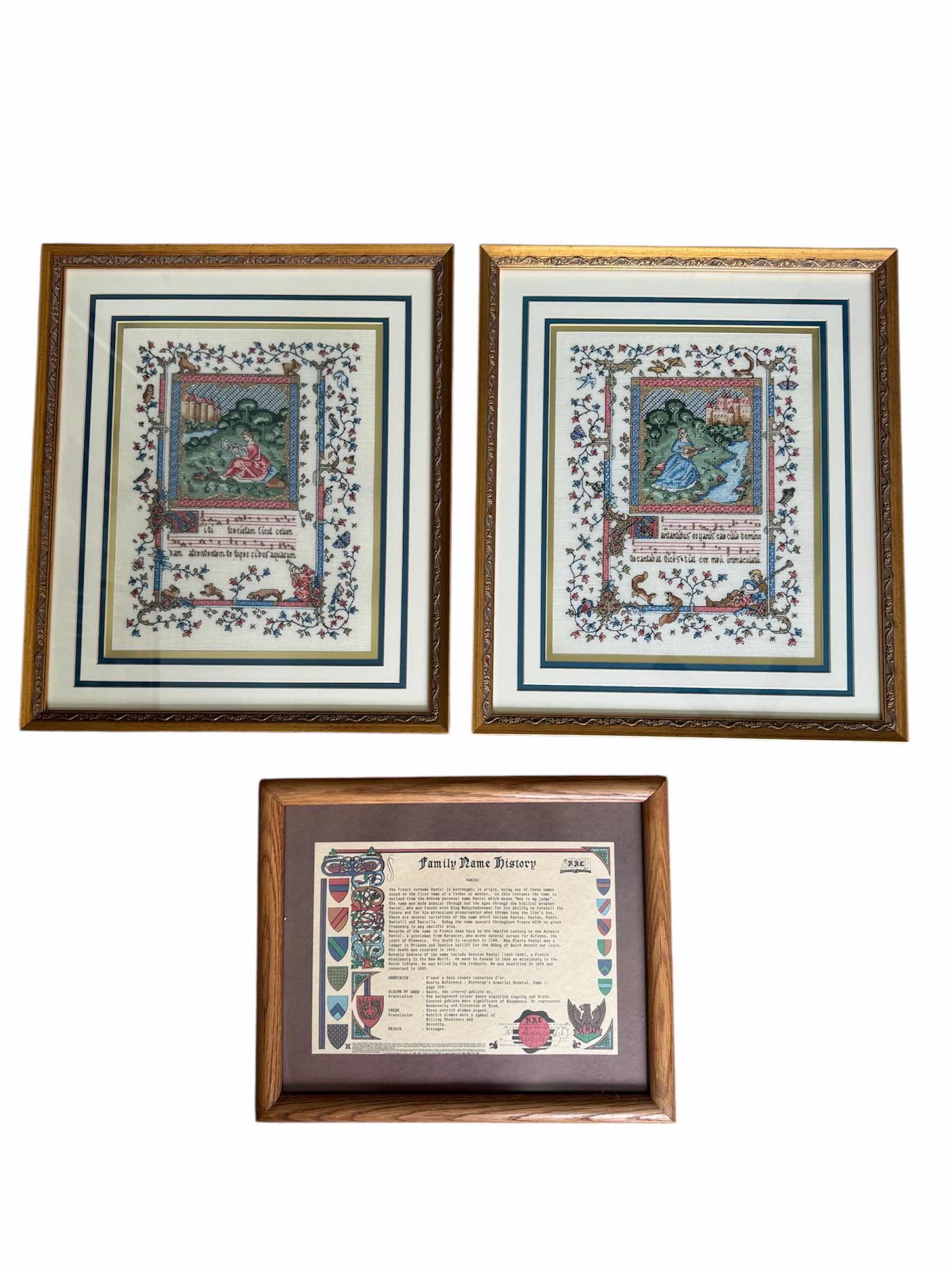 Photo 1 of 50
3- VINTAGE FRAMED CROSS STITCH AND FAMILY NAME HISTORY ARTWORK, HOME DECOR 

16” X 19” X H1”