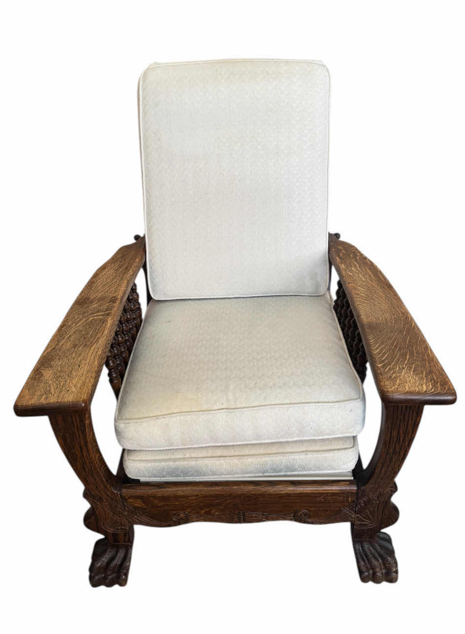 Photo 1 of 50
VINTAGE ANTIQUE OAKWOOD MORRIS CHAIR RECLINER WITH CUSHIONS.

32” X 30” X H39”