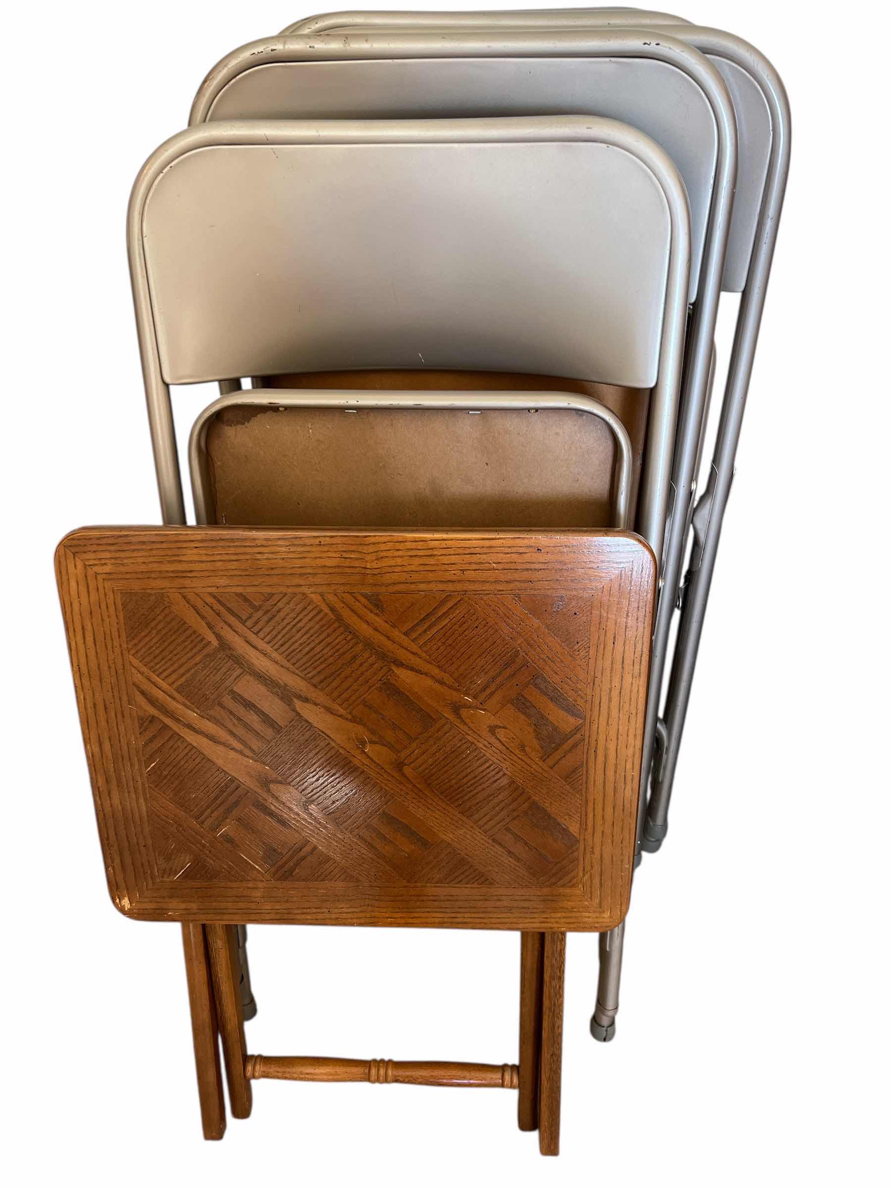 Photo 1 of 5 - SAMSONITE FOLDING CHAIRS AND HEAVY WOODEN FOLDING TRAY