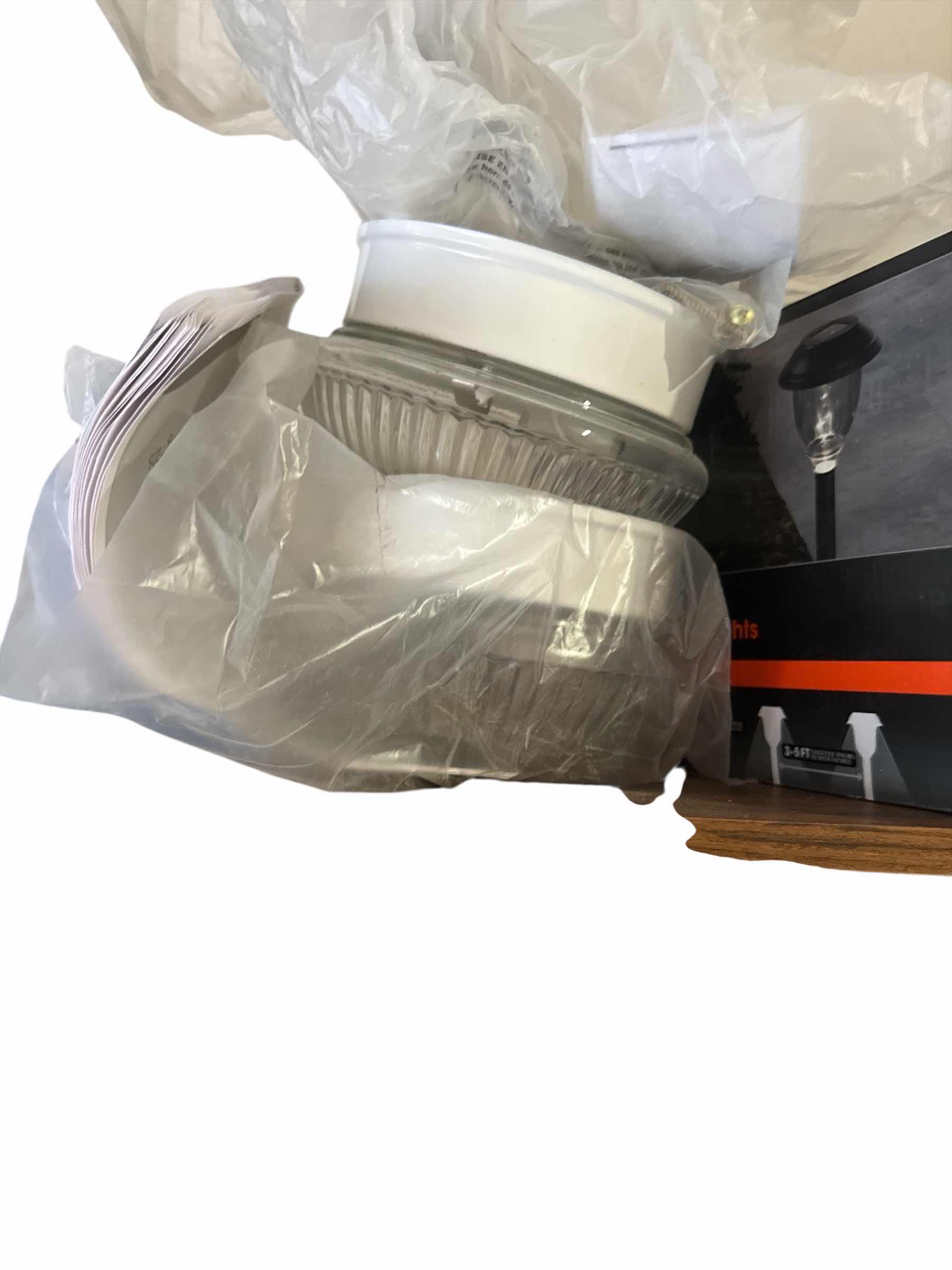 Photo 1 of 4 BOXES OF OUTDOOR SOLAR LIGHTS AND 2 INDOOR CEILING MOUNT MATCHING FIXTURES