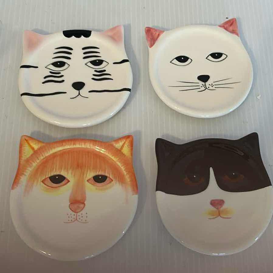 Photo 1 of 2- CAT ORNAMENTS 4- CERAMIC CAT COASTERS DANCING CATS