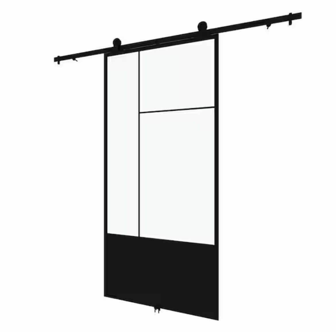 Photo 2 of NEW COLONIAL ELEGANCE CICERO METRO COLLECTION CLEAR GLASS BLACK FINISH STEEL BARN DOOR KIT 37” X 84” MODEL KMCTCOC-37BL