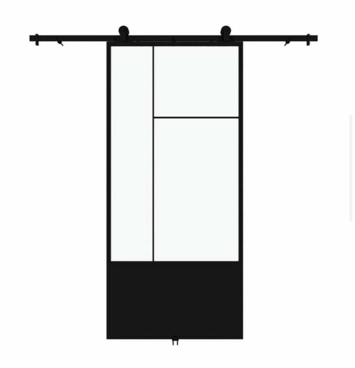 Photo 1 of NEW COLONIAL ELEGANCE CICERO METRO COLLECTION CLEAR GLASS BLACK FINISH STEEL BARN DOOR KIT 37” X 84” MODEL KMCTCOC-37BL