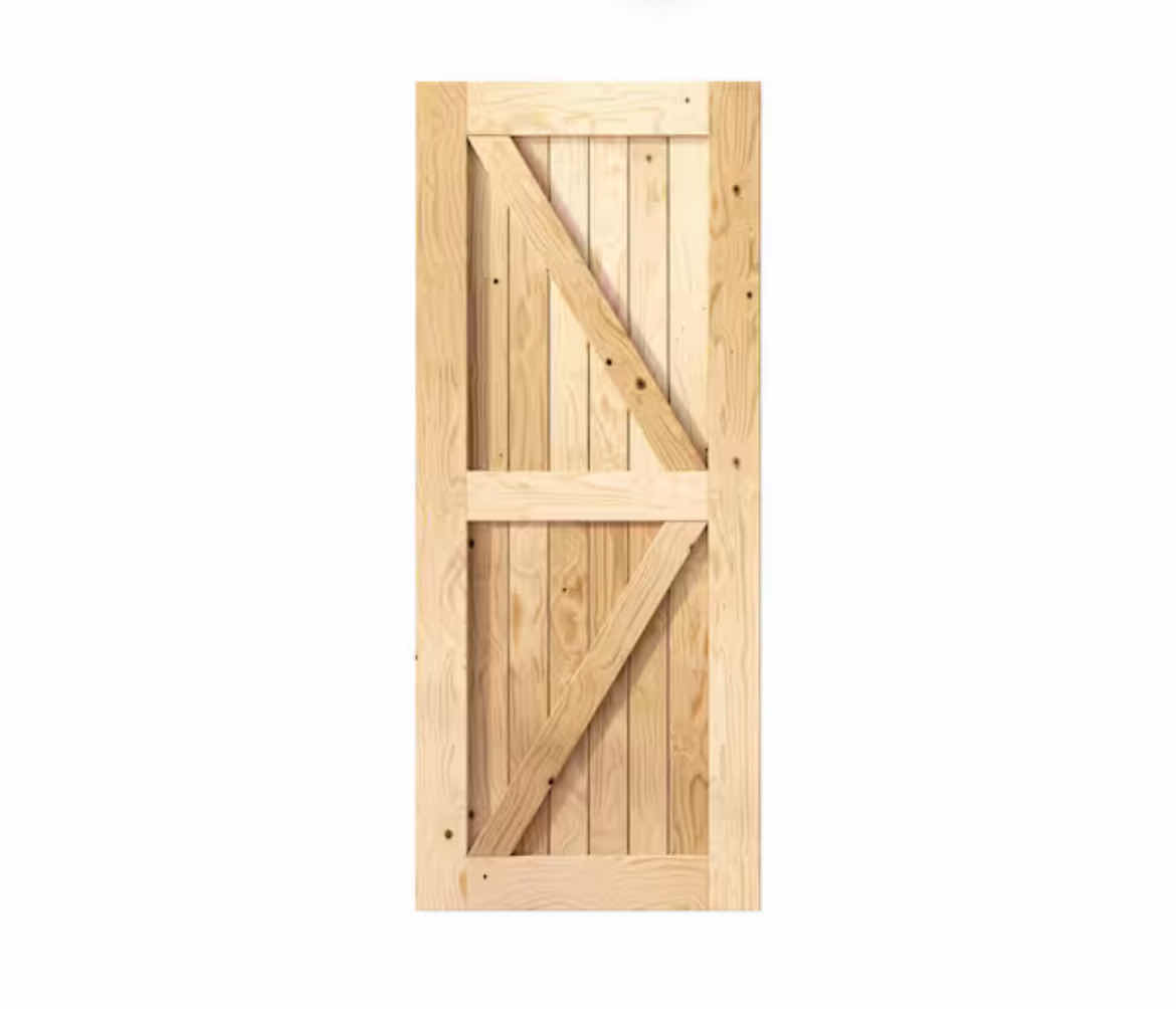 Photo 1 of NEW HOMACER UNFINISHED NATURAL PINE WOOD 5-IN-1 DESIGN WOOD PANEL INTERIOR SLIDING BARN DOOR W FRAME