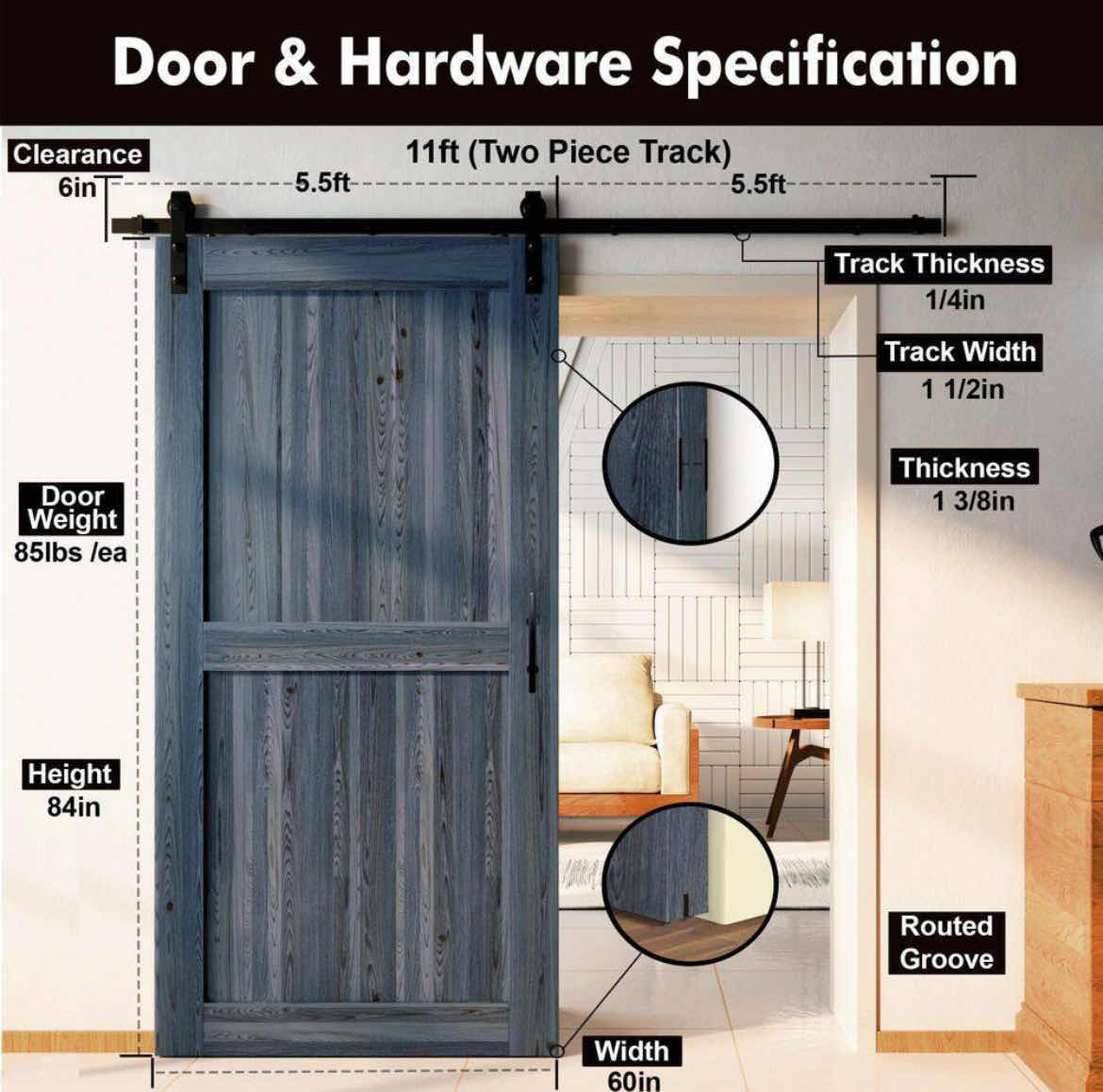 Photo 1 of NEW HOMACER NAVY FINISH SOLID PINE WOOD K-FRAME INTERIOR SLIDING BARN DOOR KIT 60” X 84