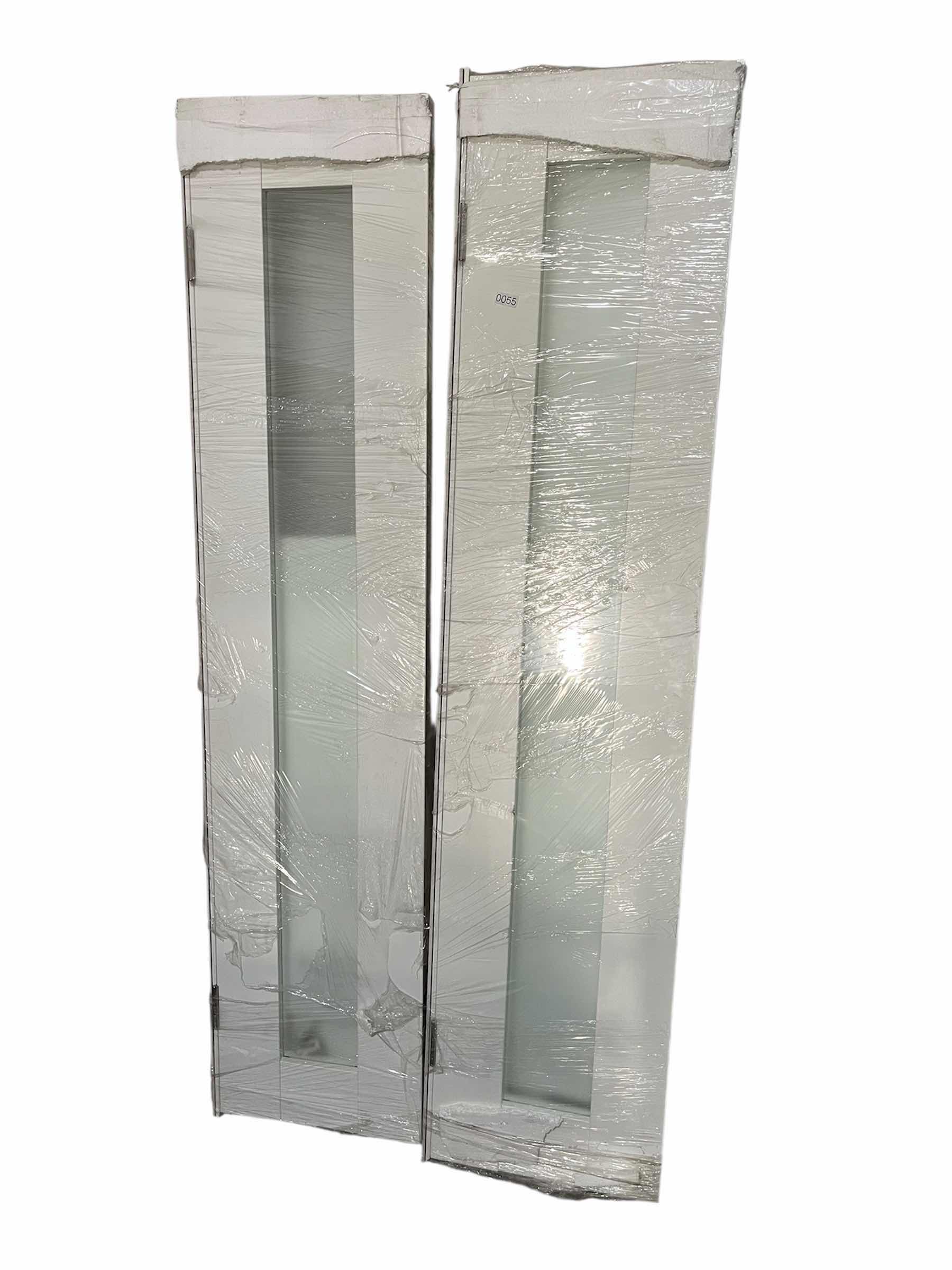 Photo 1 of WHITE FINISH 1-PANEL FROSTED GLASS INTERIOR CLOSET DOORS W FRAME (2) (DOOR 17.75” X 1.75” H79.5” FRAME 18.50 X 4.75” H80.75  ”