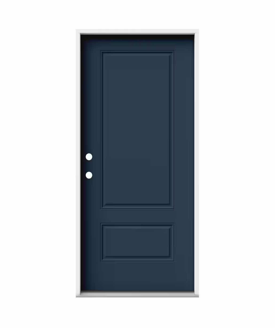 Photo 1 of JELD-WEN EURO BLUE STEEL 2-PANEL RIGHT-HAND INSWING PREHUNG ENTRY DOOR W FRAME 36” X 80”