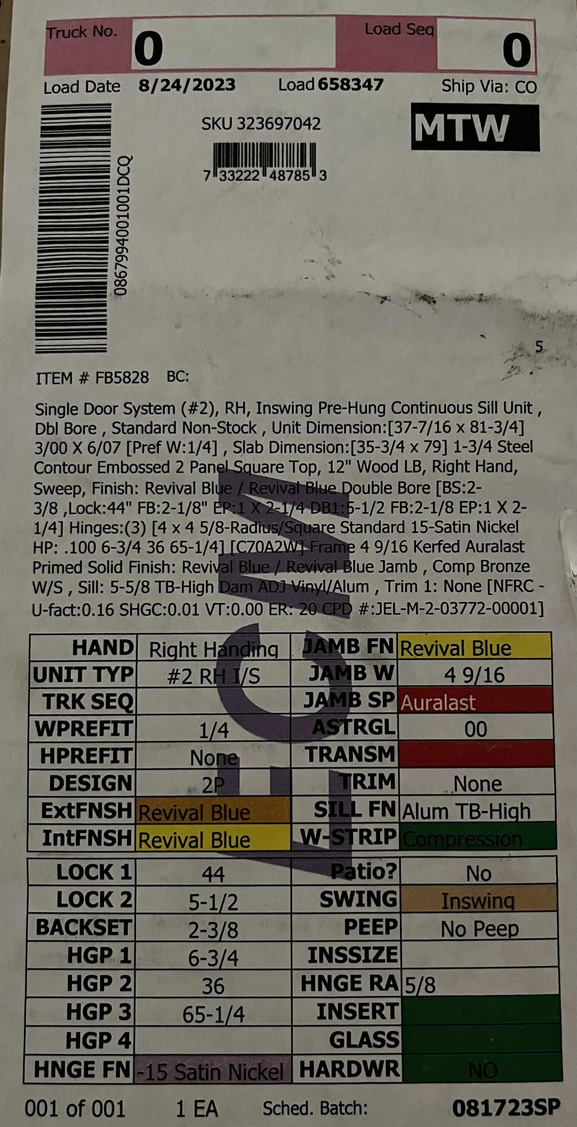 Photo 1 of JELD-WEN EURO BLUE STEEL 2-PANEL RIGHT-HAND INSWING PREHUNG ENTRY DOOR W FRAME 36” X 80”