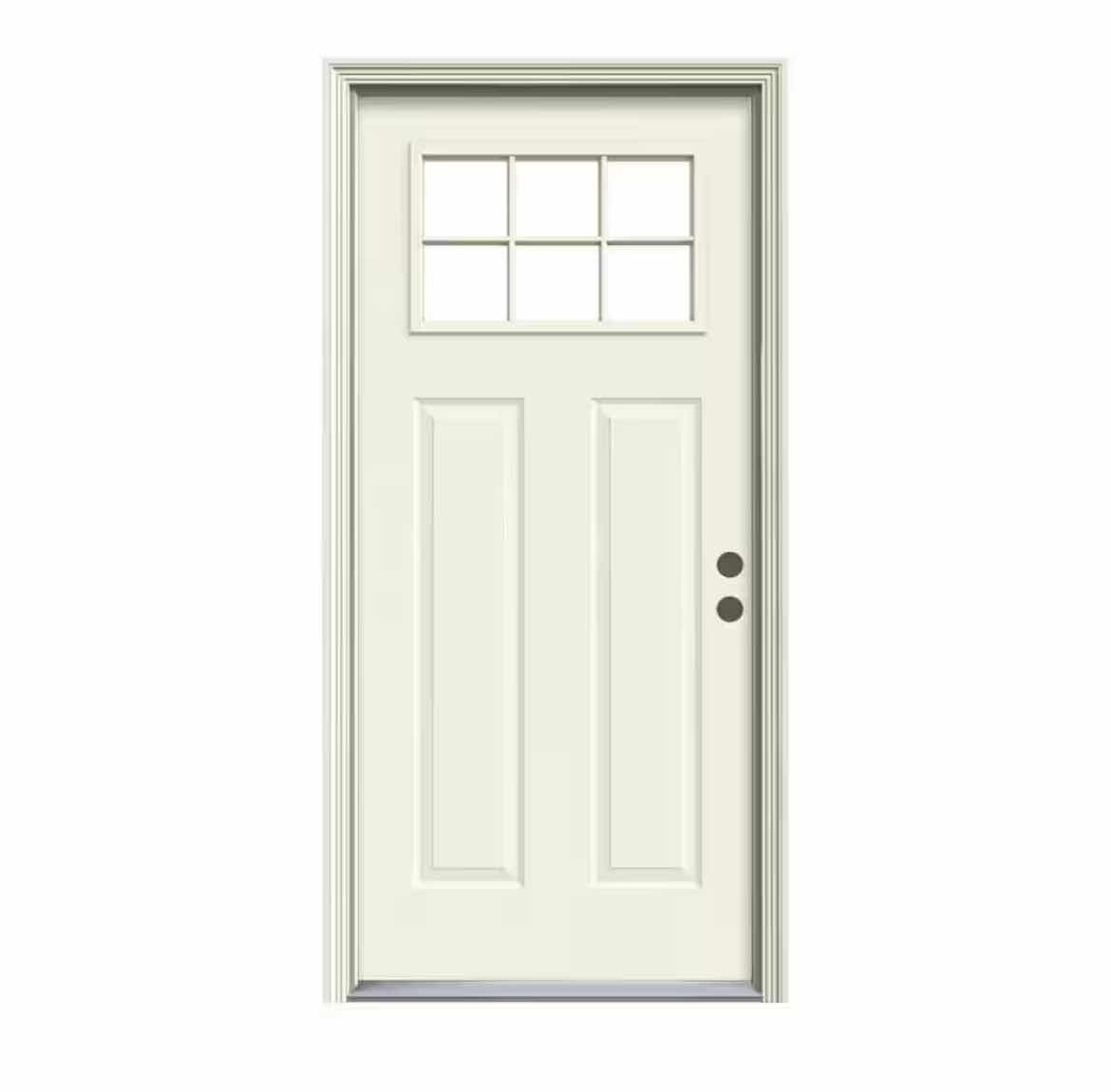 Photo 1 of NEW JELD-WEN CRAFTSMAN PRIMED WHITE  STEEL 6-LITE CLEAR GLASS LEFT-HAND INSWING PREHUNG ENTRY DOOR W BRICKMOULD FRAME 30” X 80”