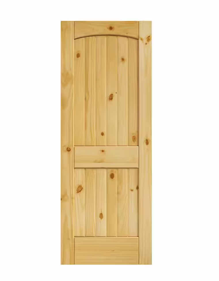 Photo 1 of NEW EIGHT DOORS ARCH TOP V-GROOVE UNFINISHED KNOTTY PINE WOOD 2-PANEL SOLID CORE DOOR SLAB 28” X 80”