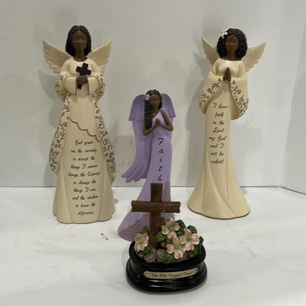 Photo 1 of 3 ANGEL FIGURINES TALLEST H12” MUSICAL CROSS FIGURINE