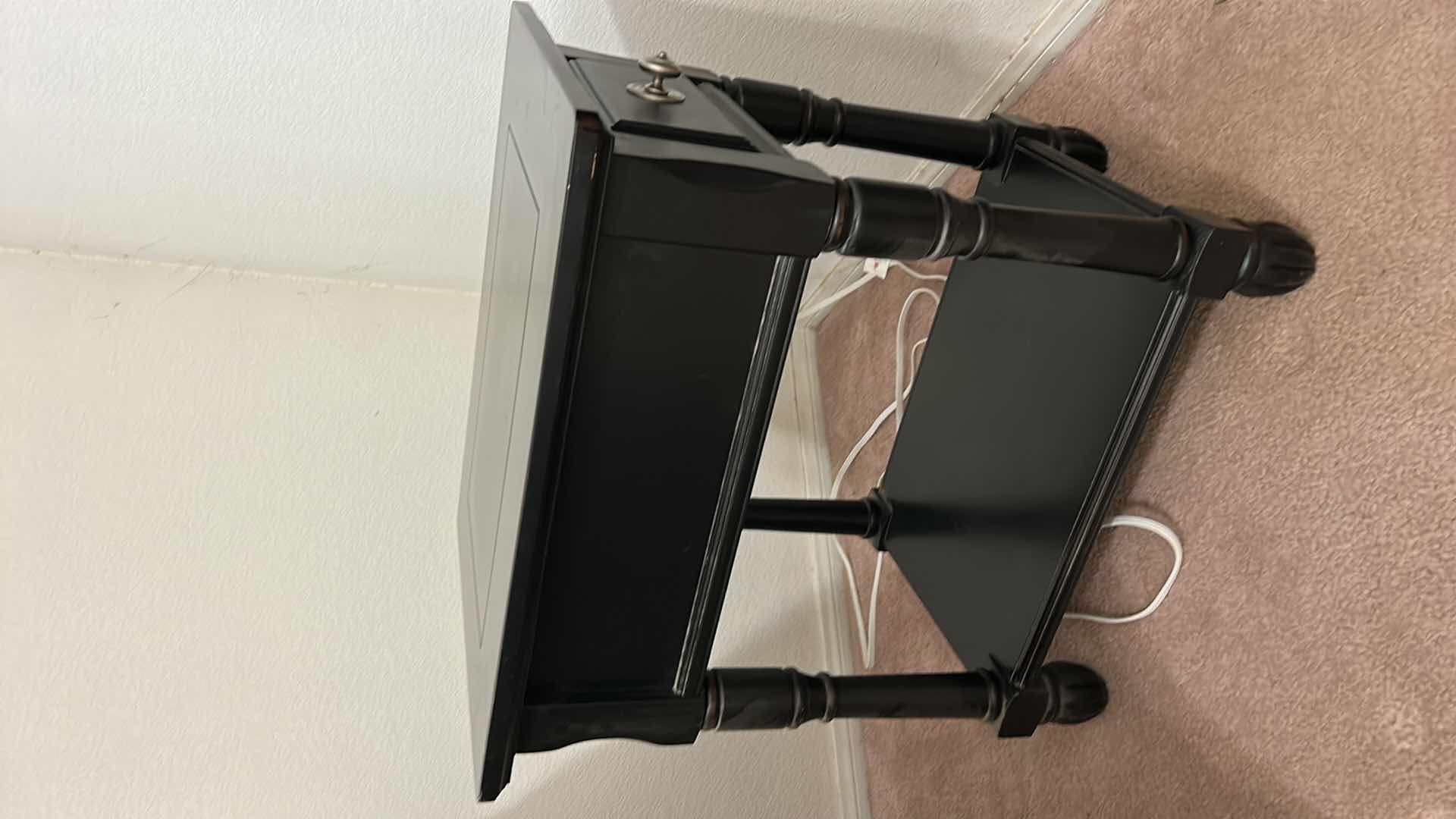 Photo 1 of BLACK WOOD END TABLE 
18” x 25” x 27”