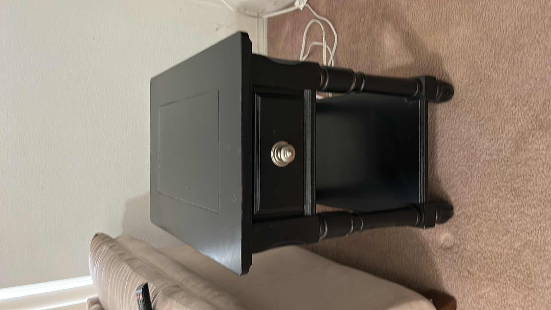 Photo 1 of BLACK WOOD END TABLE 
18” x 25” x 27”