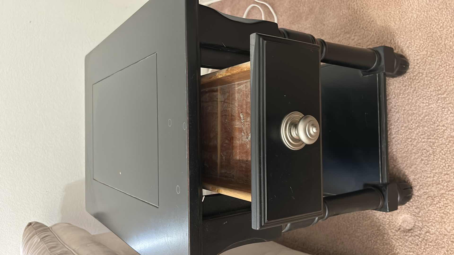 Photo 1 of BLACK WOOD END TABLE 
18” x 25” x 27”