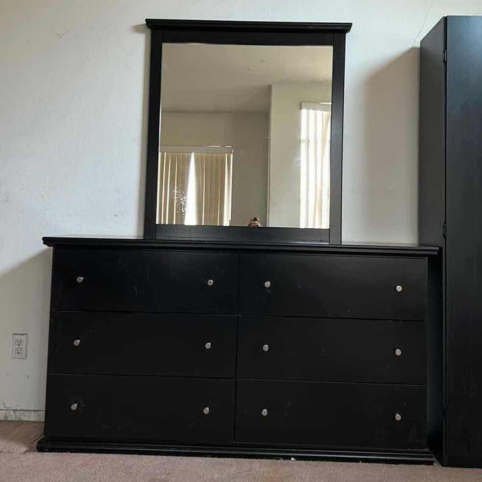 Photo 1 of BLACK 6 DRAWER DRESSER WITH MIRROR (DRESSER 63” x 16 1/2 x 34 l” )