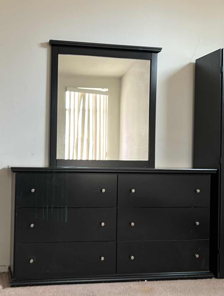 Photo 1 of BLACK 6 DRAWER DRESSER WITH MIRROR (DRESSER 63” x 16 1/2 x 34 l” )