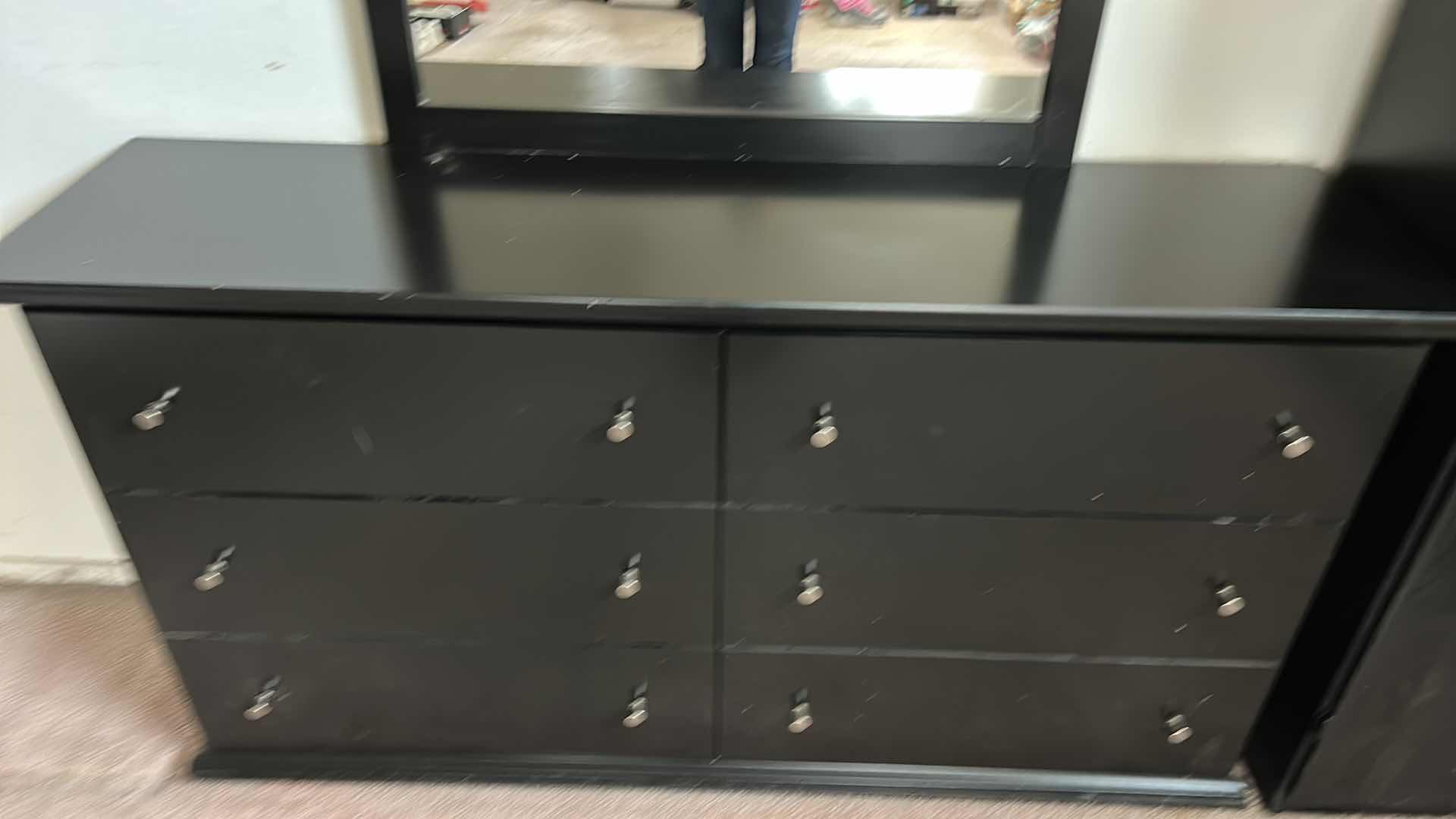 Photo 1 of BLACK 6 DRAWER DRESSER WITH MIRROR (DRESSER 63” x 16 1/2 x 34 l” )