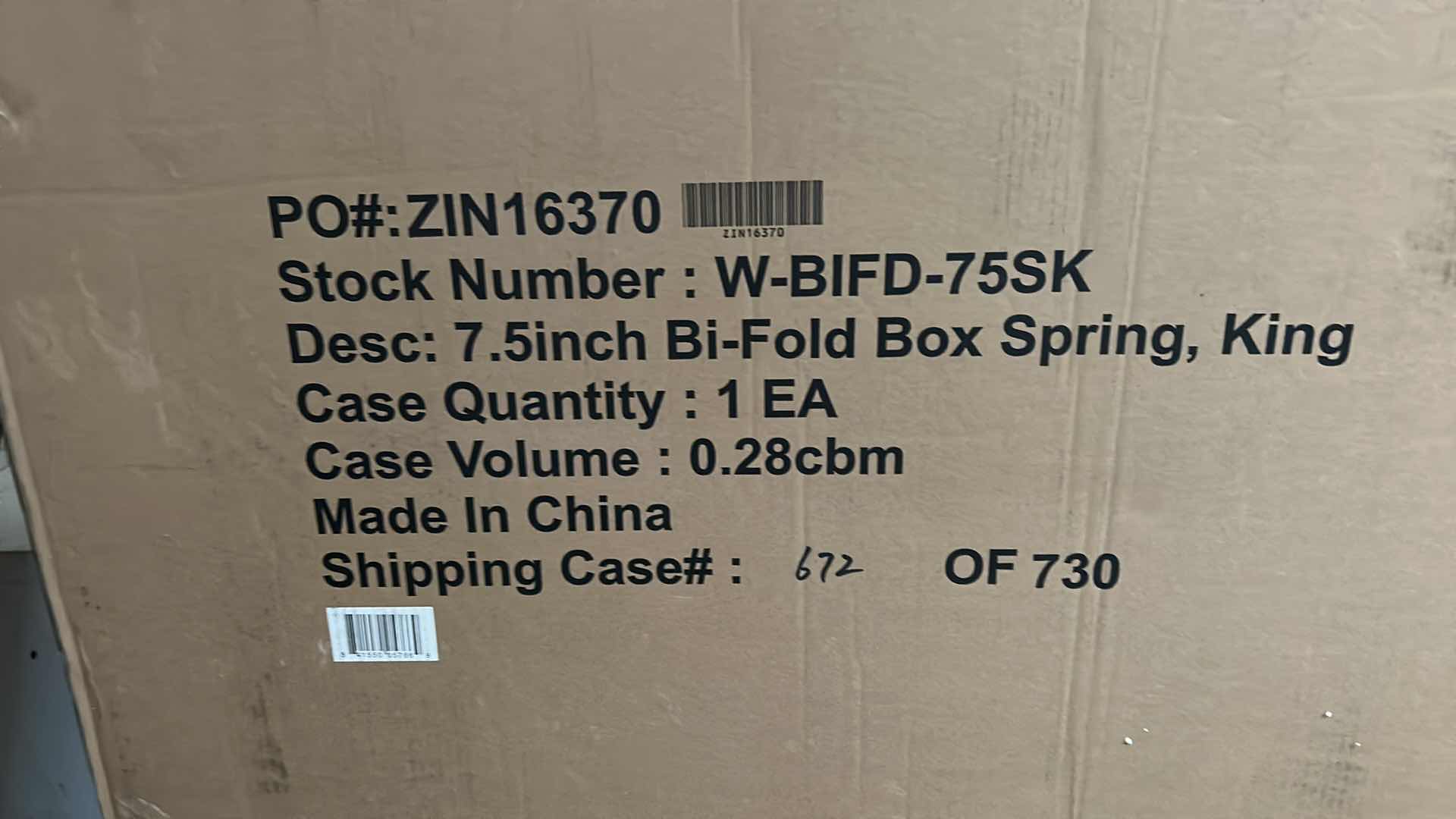 Photo 1 of NIB 7.5” BI FOLD KING BOX SPRING STOCK NO. W-BIFD-75SK