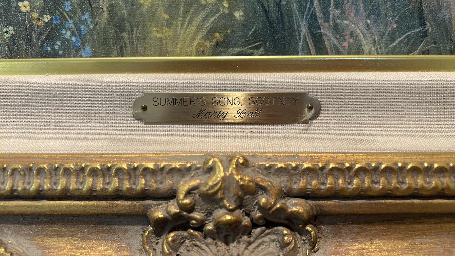 Photo 1 of “SUMMERS SONG, SCOTNEY” BY MARTY BELL PRINT NO 146 WITH COA SINGED ARTWORK ORNATELY FRAMED 43 1/2“ x 34 1/2“ $960