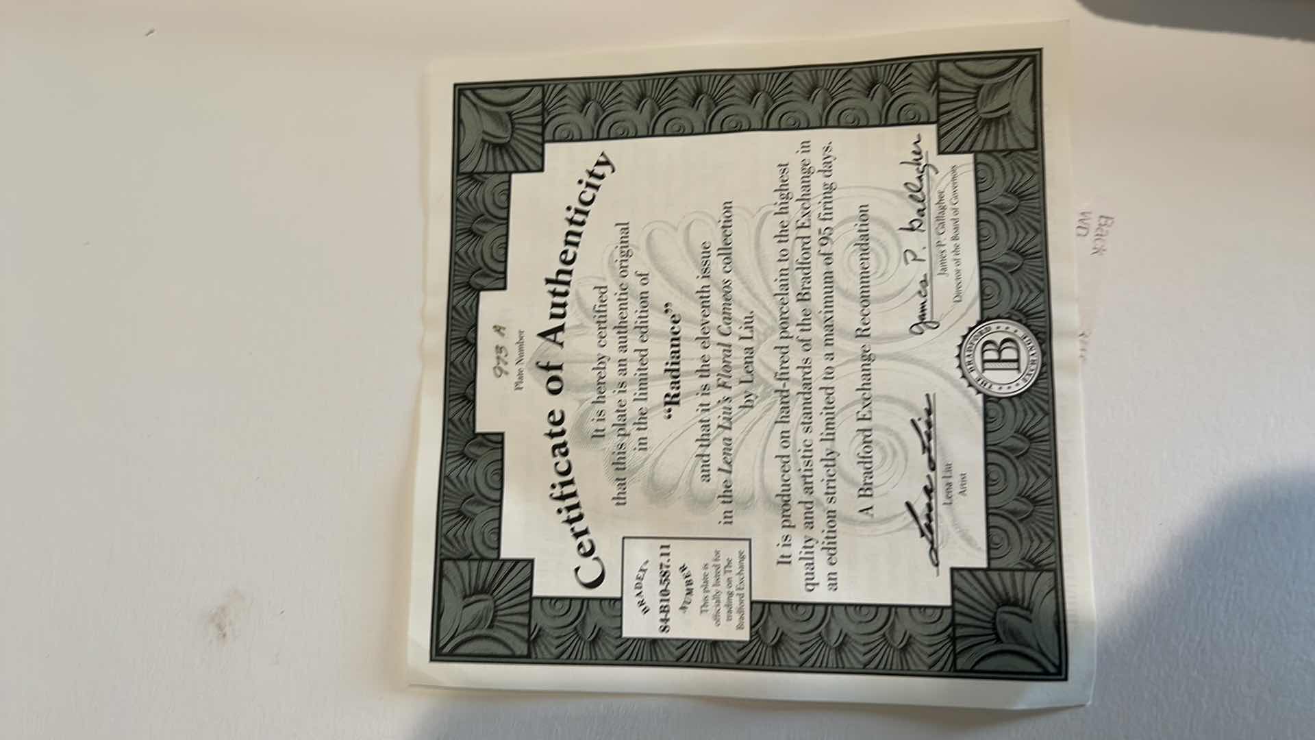 Photo 4 of AUTHENTIC ORIGINAL LIMITED EDITION “RADIANCE” BY LENA LIU PORCELAIN PLATE 6 1/2” x 8 3/4”