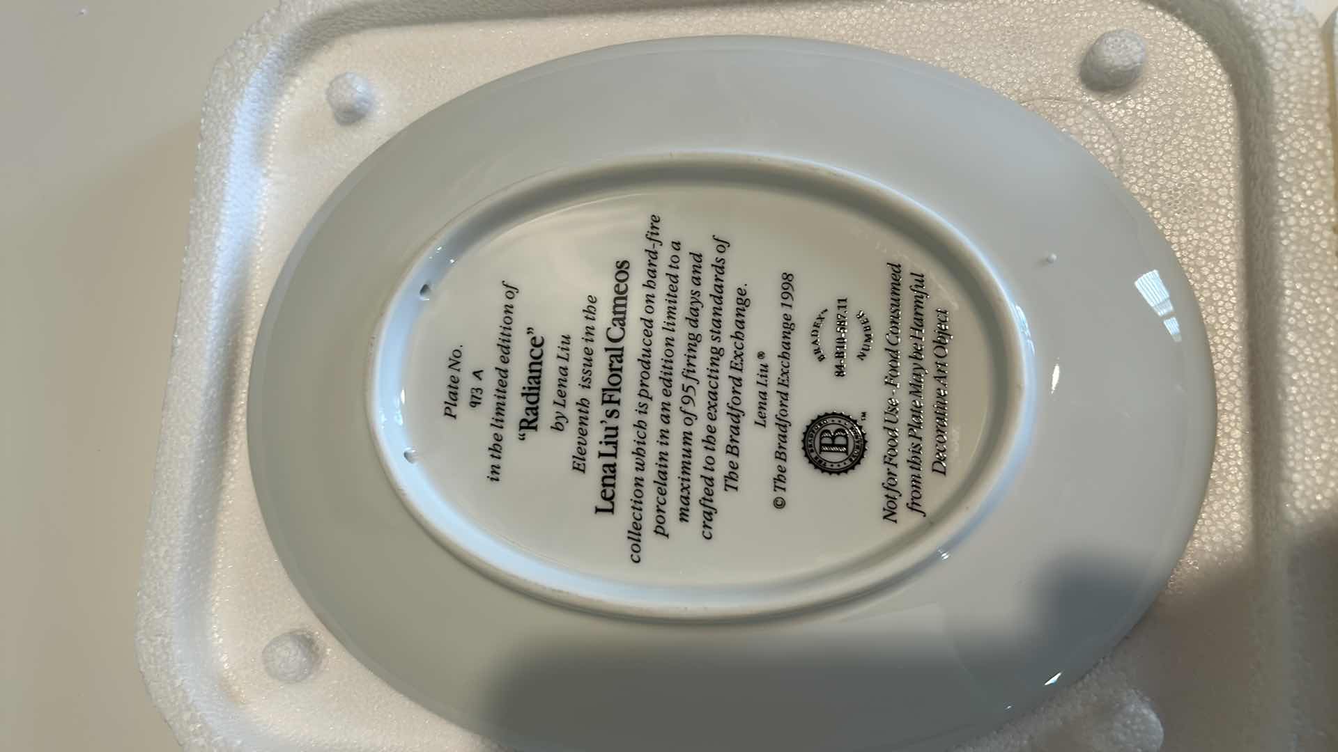 Photo 3 of AUTHENTIC ORIGINAL LIMITED EDITION “RADIANCE” BY LENA LIU PORCELAIN PLATE 6 1/2” x 8 3/4”