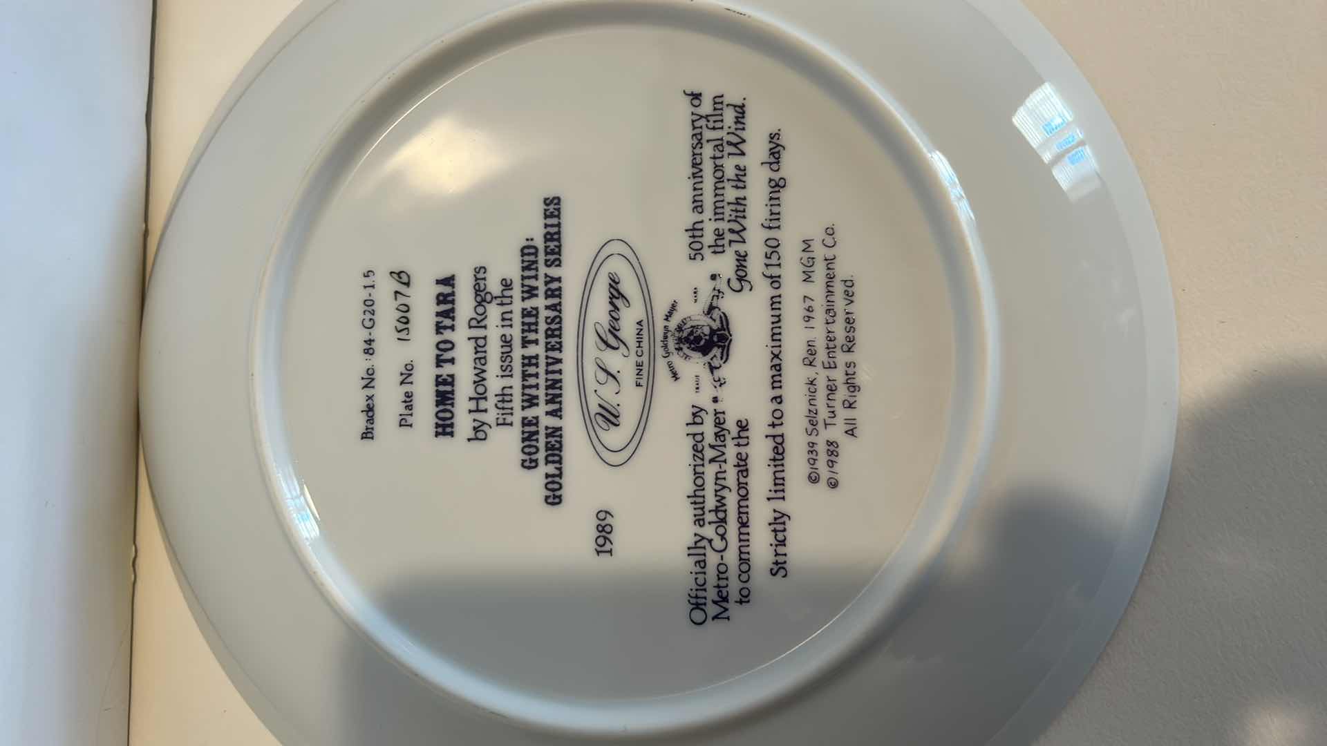 Photo 1 of 2 - COLLECTIBLE FINE CHINA “GONE WITH THE WIND” GOLDEN ANNIVERSARY SERIES BY W.L. GEORGE NUMBERED PLATES 8.5”