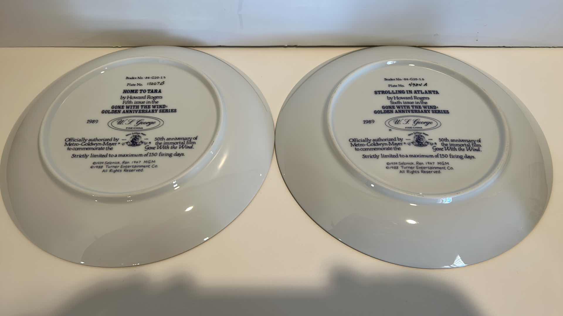 Photo 1 of 2 - COLLECTIBLE FINE CHINA “GONE WITH THE WIND” GOLDEN ANNIVERSARY SERIES BY W.L. GEORGE NUMBERED PLATES 8.5”