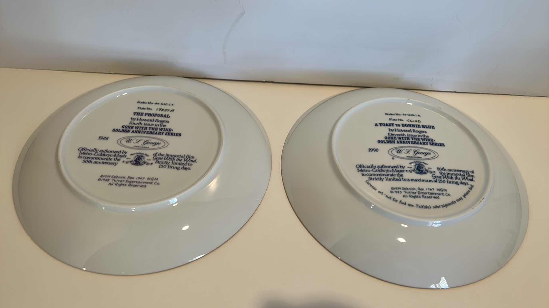Photo 1 of 2 - COLLECTIBLE FINE CHINA “GONE WITH THE WIND” GOLDEN ANNIVERSARY SERIES BY W.L. GEORGE NUMBERED PLATES 8.5”