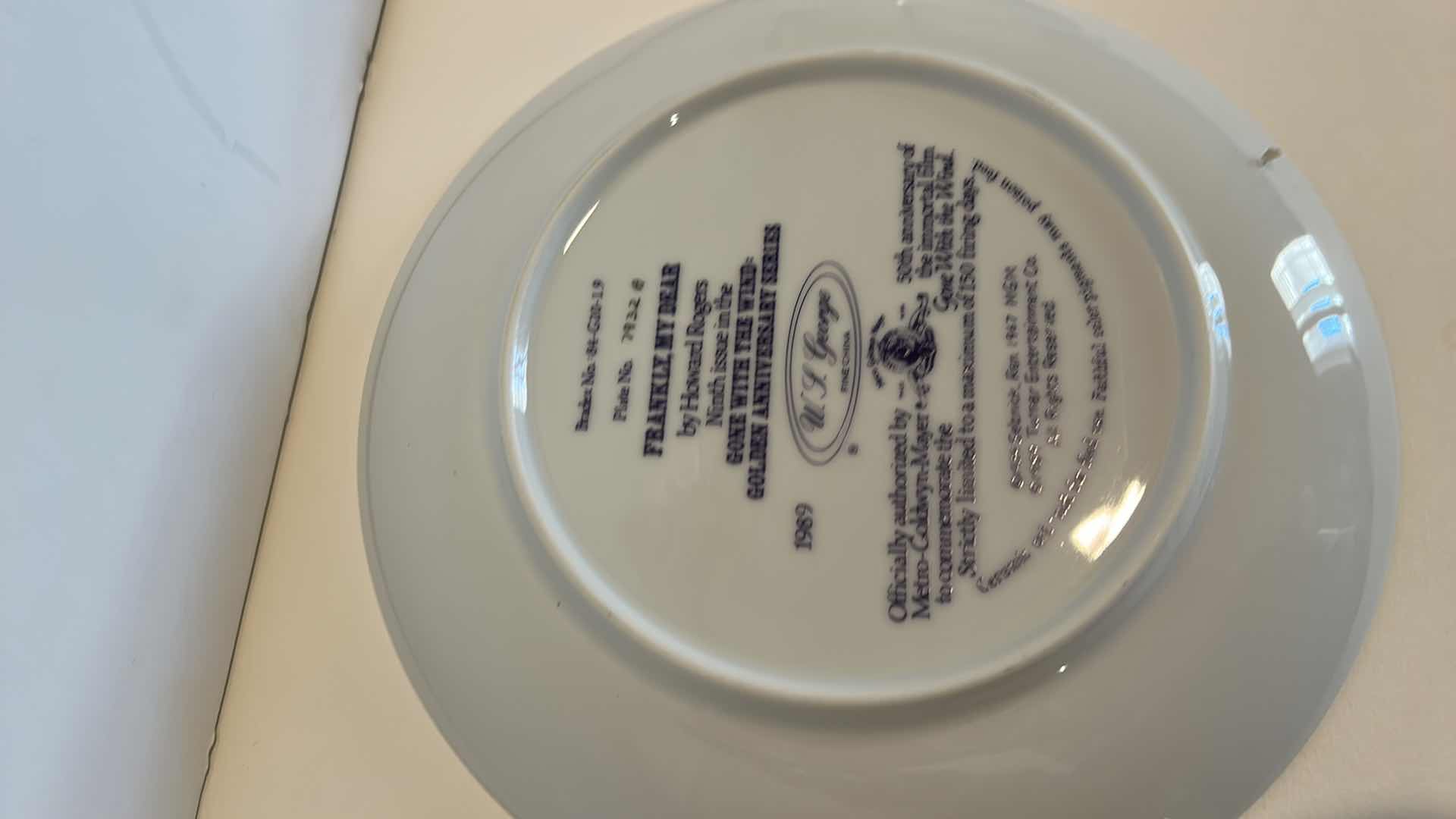 Photo 1 of 2 - COLLECTIBLE FINE CHINA “GONE WITH THE WIND” GOLDEN ANNIVERSARY SERIES BY W.L. GEORGE NUMBERED PLATES 8.5”