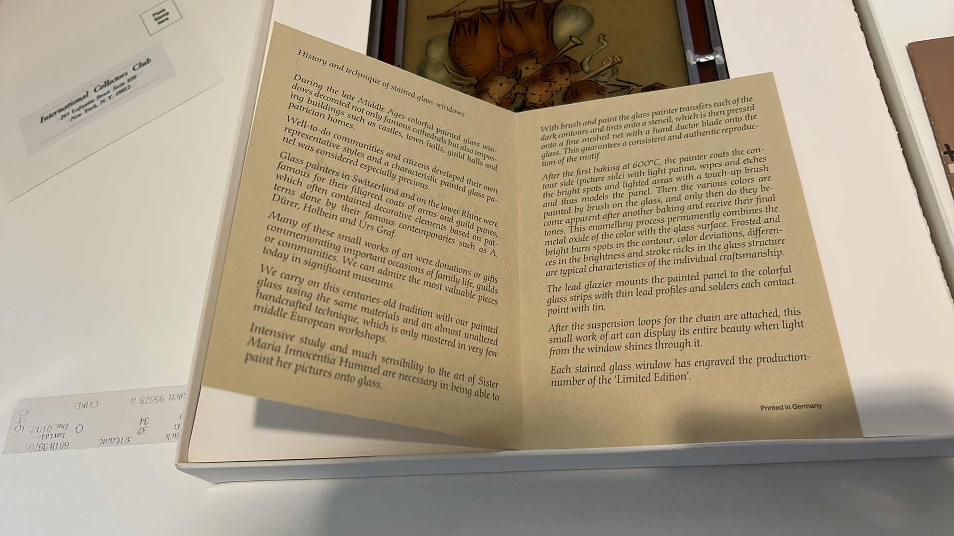 Photo 1 of M.J HÛMMEL MUSEUM INC. STAINED GLASS WINDOW EXCLUSIVELY PRODUCED BY BERNHARDT 6” x 8” HANDPAINTED GLASS, LIMITED EDITION