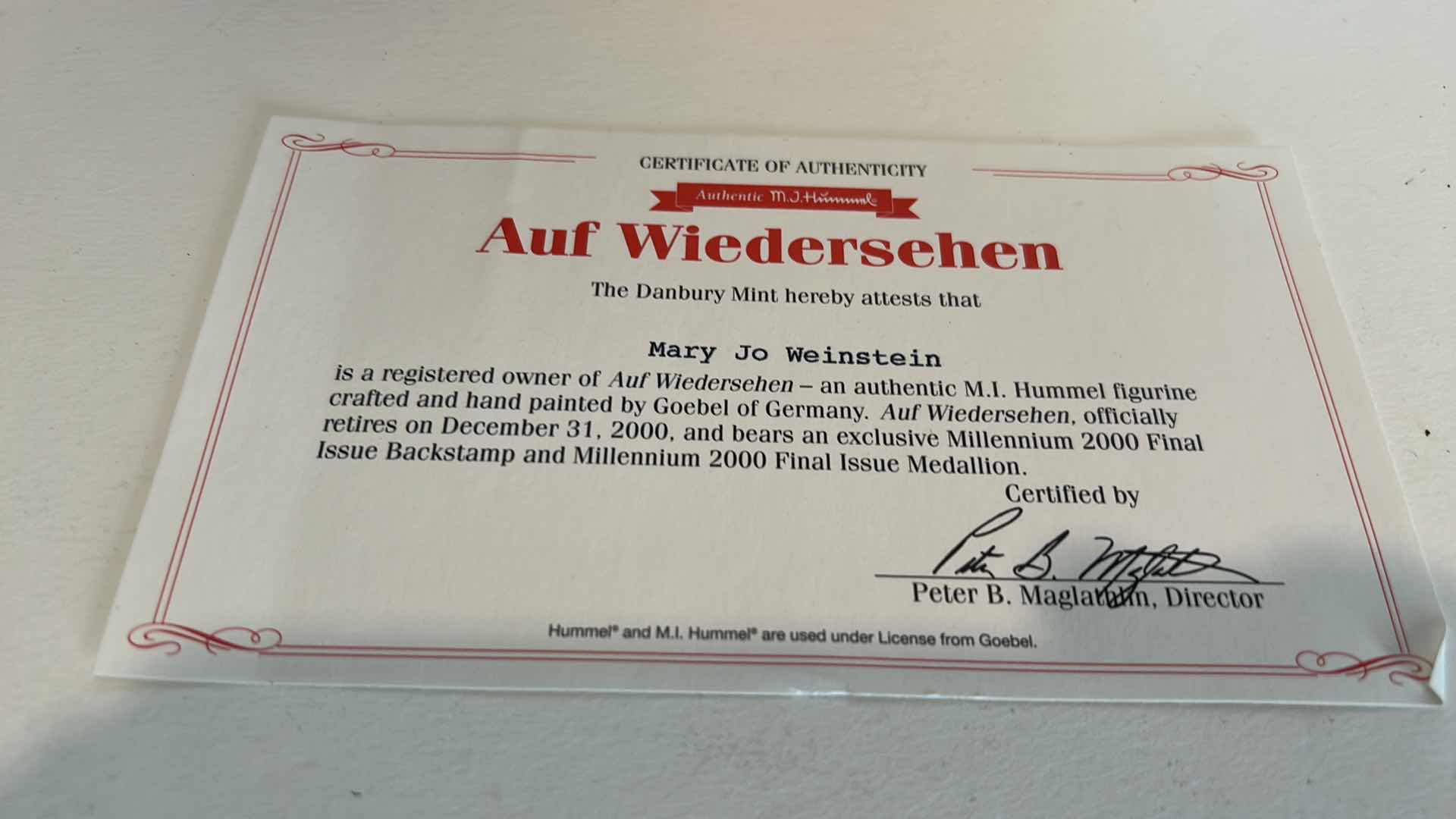 View 5 of M. J HÛMMEL WITH COA RETIRED IN 2000 AUF WIEDERSEHEN HANDPAINTED FIGURINE H5.5”