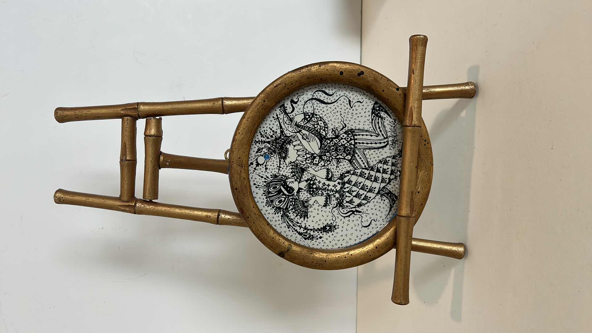 Photo 1 of FEBRUAR MASKERAFE NYMÔLLE DENMARK PORCELAIN CHINA HANDPAINTED ARTWORK 6” ROUND SIGNED WITH GOLD STAND H15”