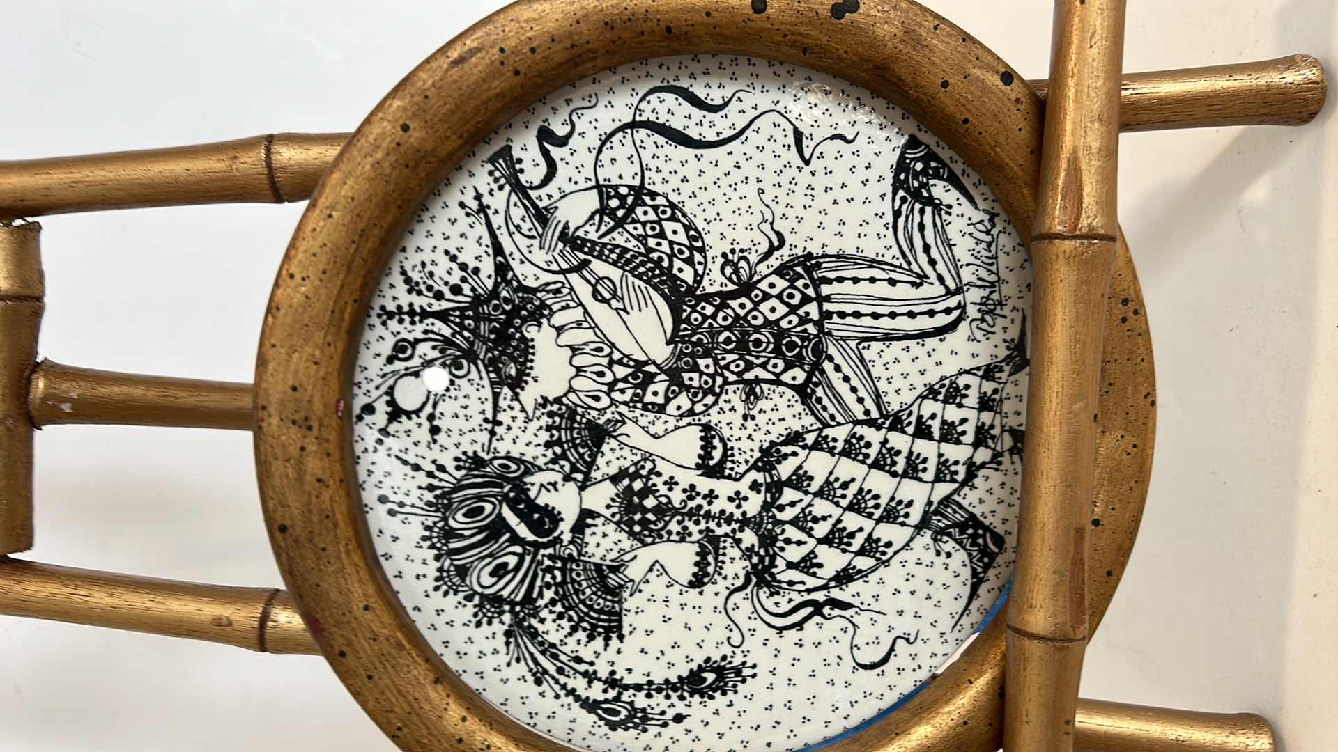 Photo 1 of FEBRUAR MASKERAFE NYMÔLLE DENMARK PORCELAIN CHINA HANDPAINTED ARTWORK 6” ROUND SIGNED WITH GOLD STAND H15”