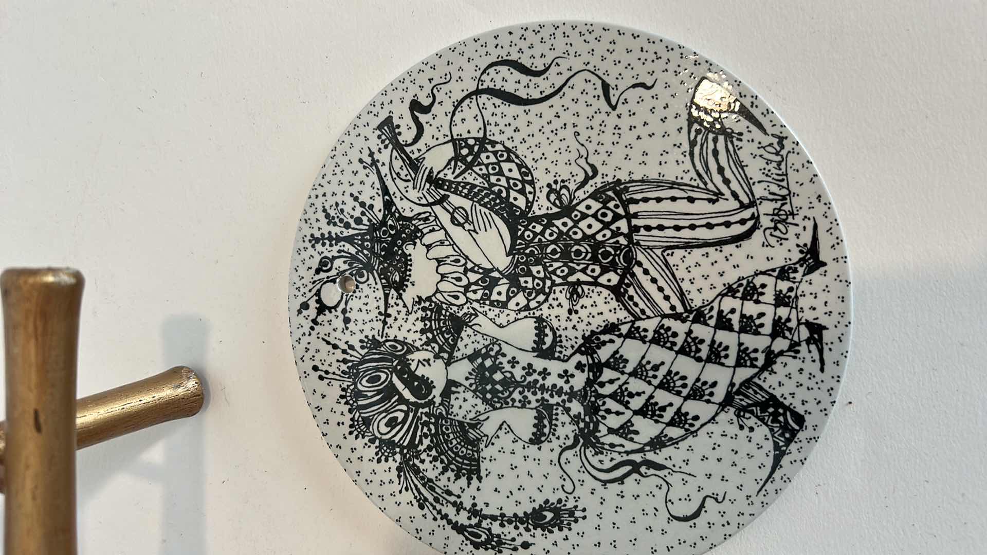 Photo 1 of FEBRUAR MASKERAFE NYMÔLLE DENMARK PORCELAIN CHINA HANDPAINTED ARTWORK 6” ROUND SIGNED WITH GOLD STAND H15”