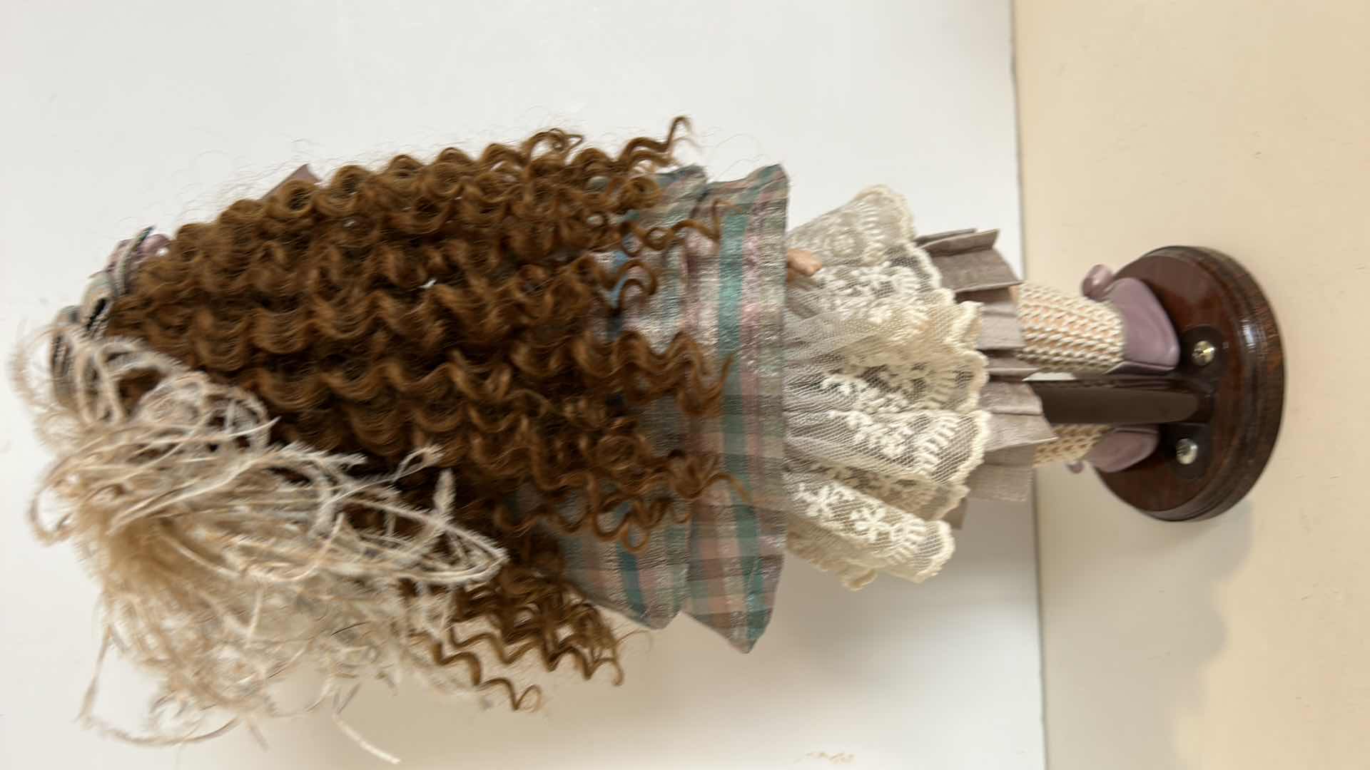 Photo 3 of GLOBAL DOLL (HAIR IS 100% MOHAIR) PORCELAIN DOLL ON STAND MOVABLE PARTS