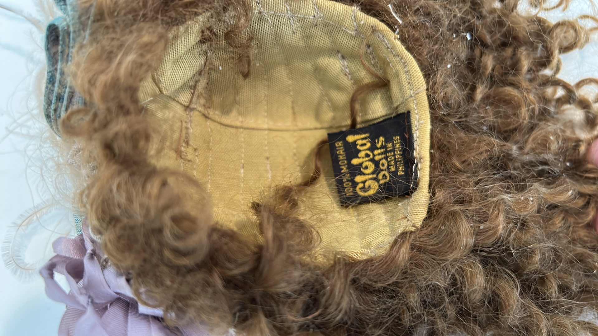 Photo 7 of GLOBAL DOLL (HAIR IS 100% MOHAIR) PORCELAIN DOLL ON STAND MOVABLE PARTS