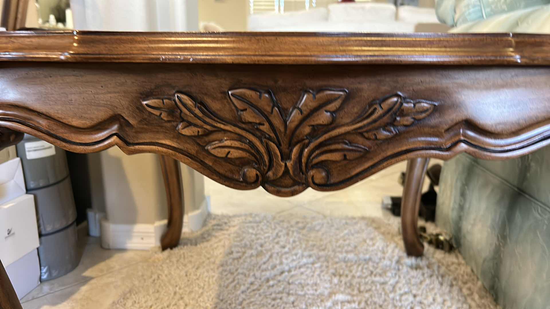 Photo 1 of ORNATELY CARVED WOOD SIDE TABLE 30” x 32” x 22”